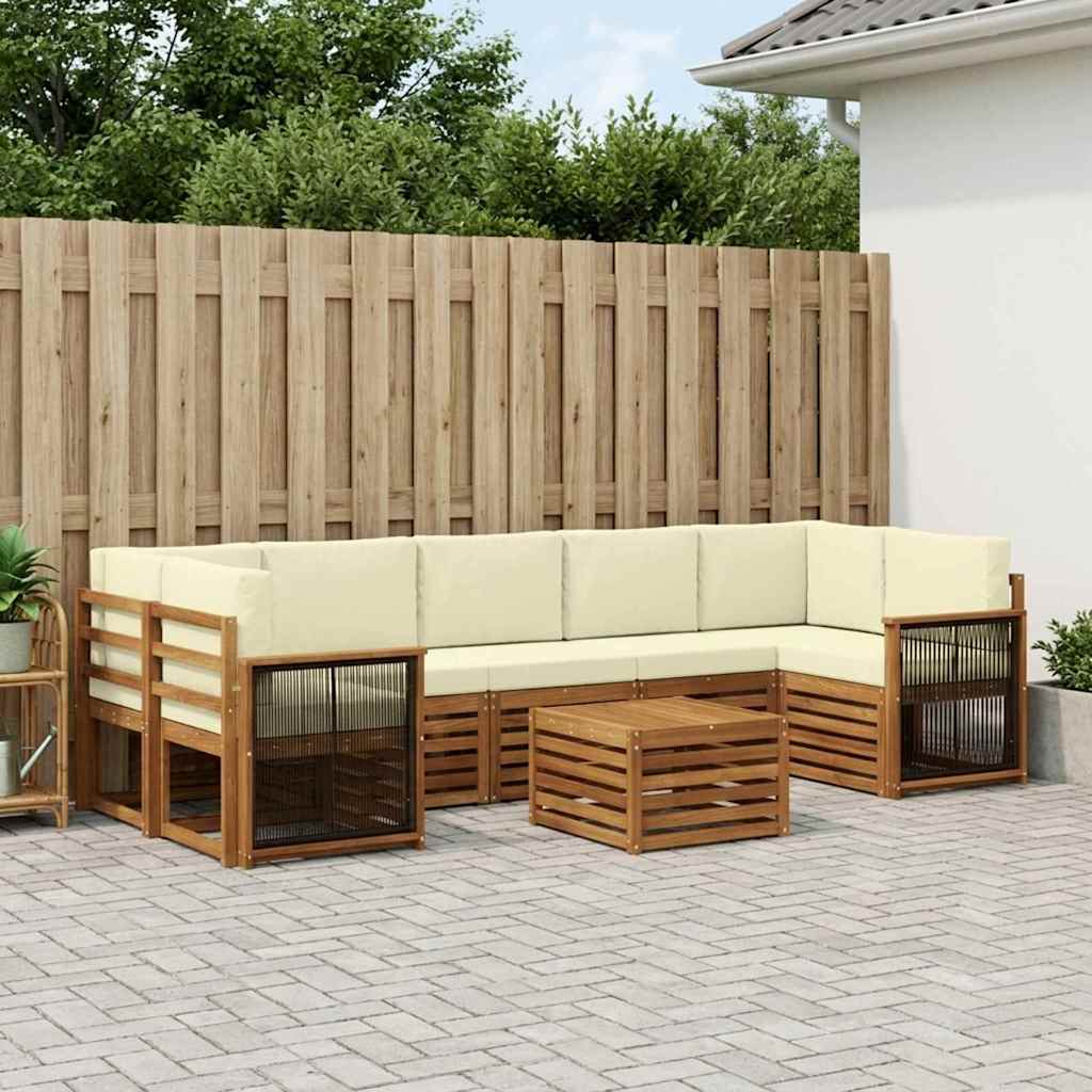 Σειρά Καναπέ Εξωτερικού με μαξιλάρι 8 pcs Φυσικό και Κρέμα - Pakobazaar