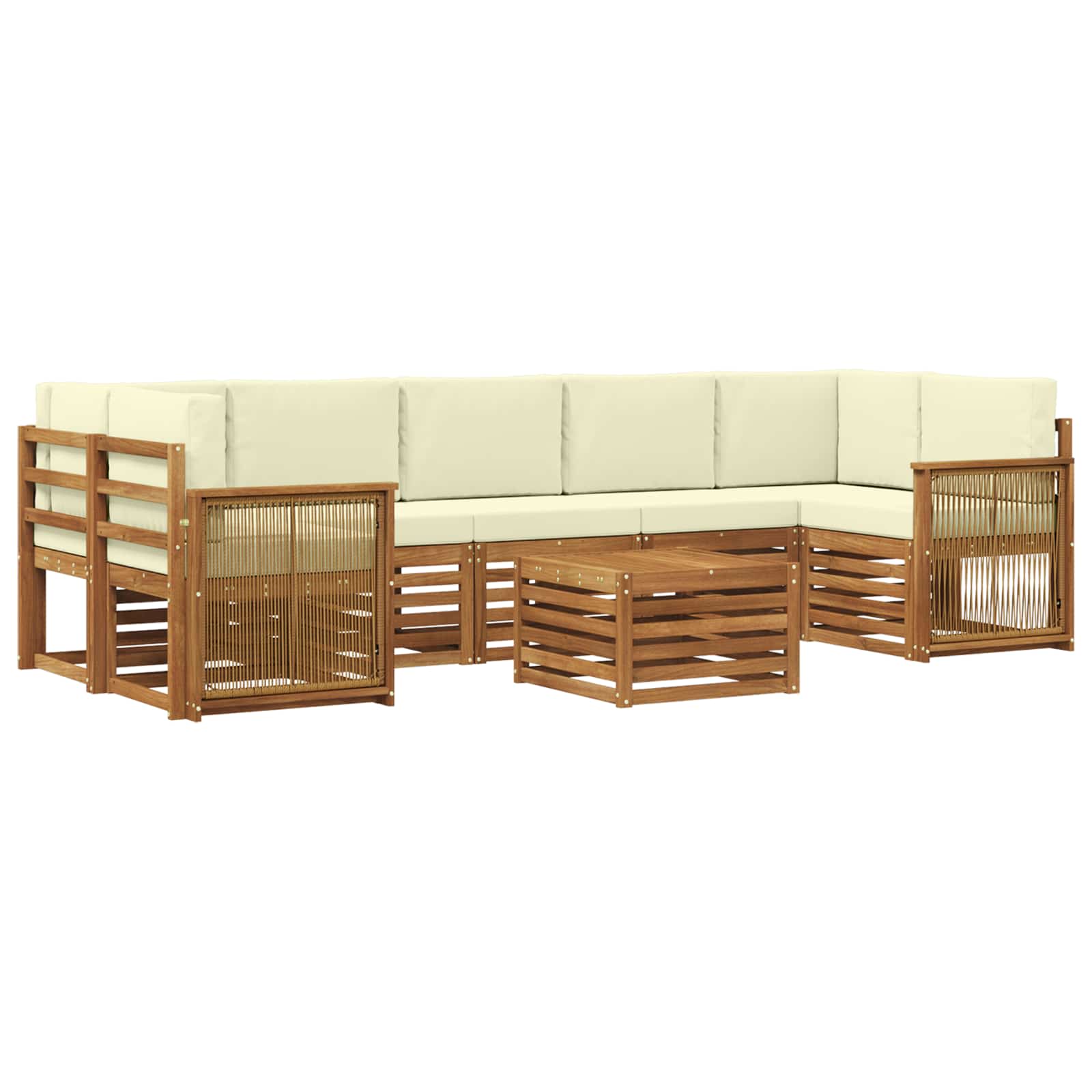 Σειρά Καναπέ Εξωτερικού με μαξιλάρι 8 pcs Φυσικό και Κρέμα - Pakobazaar