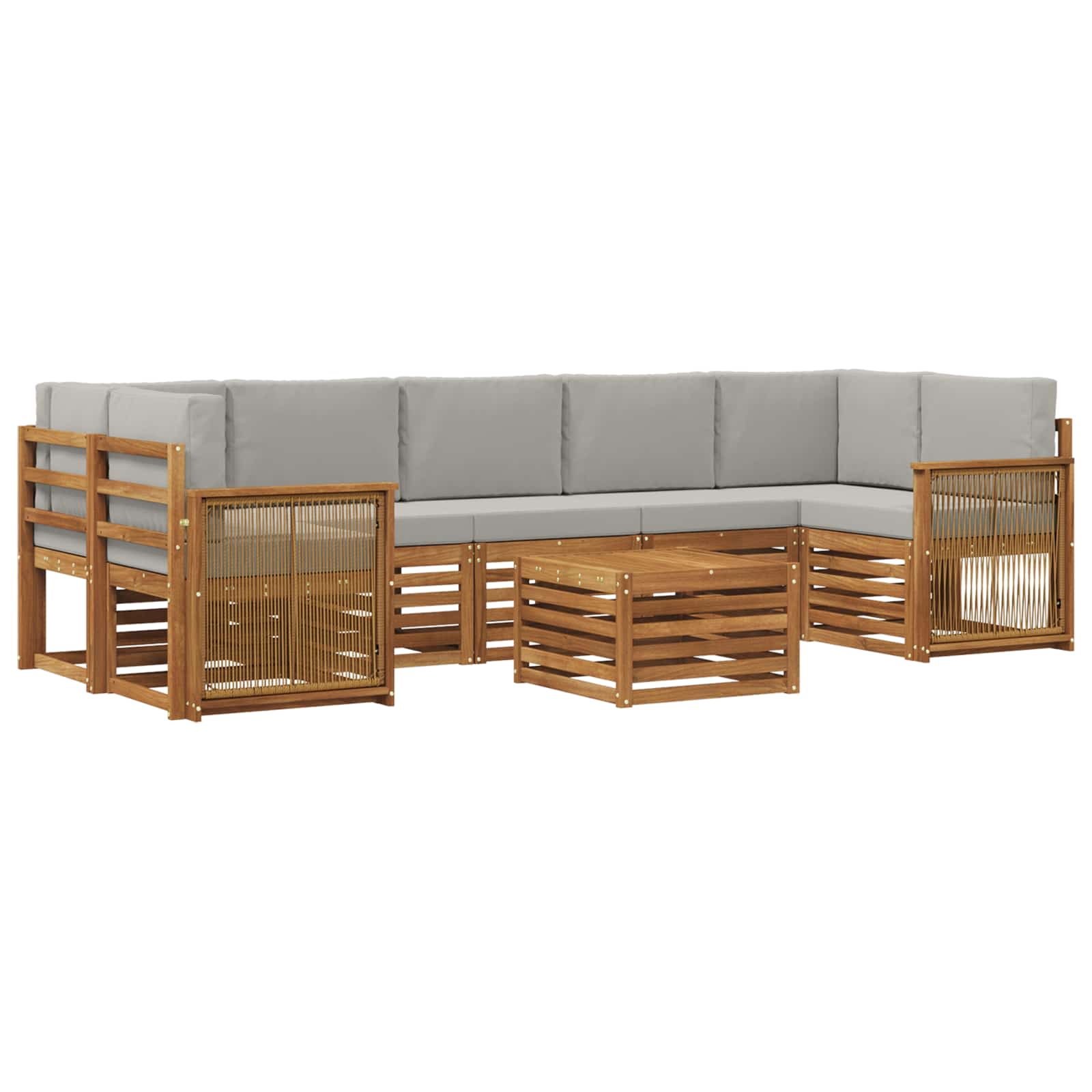Σειρά Καναπέ Εξωτερικού 8 pcs Φυσικό και Ανοιχτό Γκρι - Pakobazaar