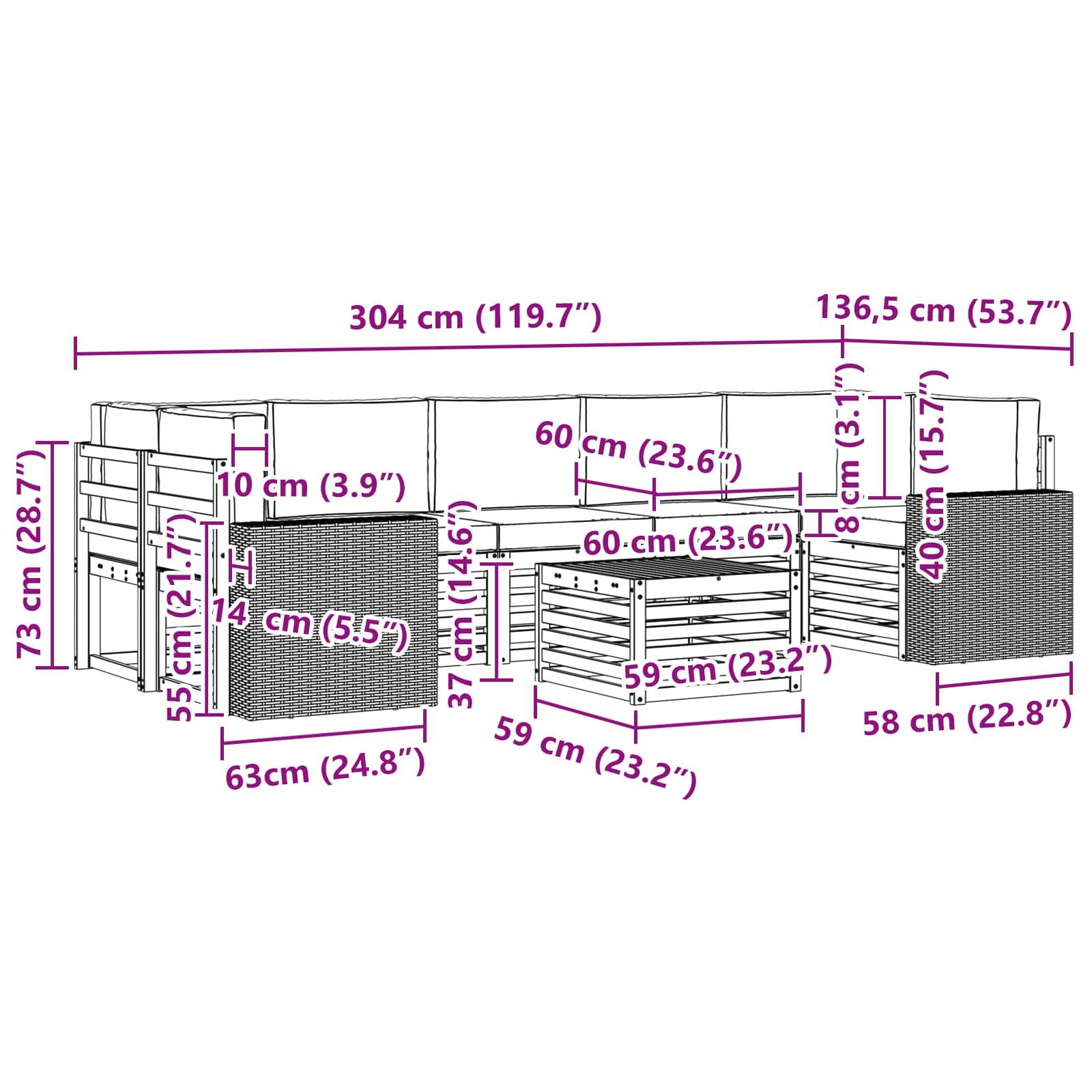 Σειρά Καναπέ Εξωτερικού με μαξιλάρι 8 pcs Φυσικό και Ανθρακί - Pakobazaar