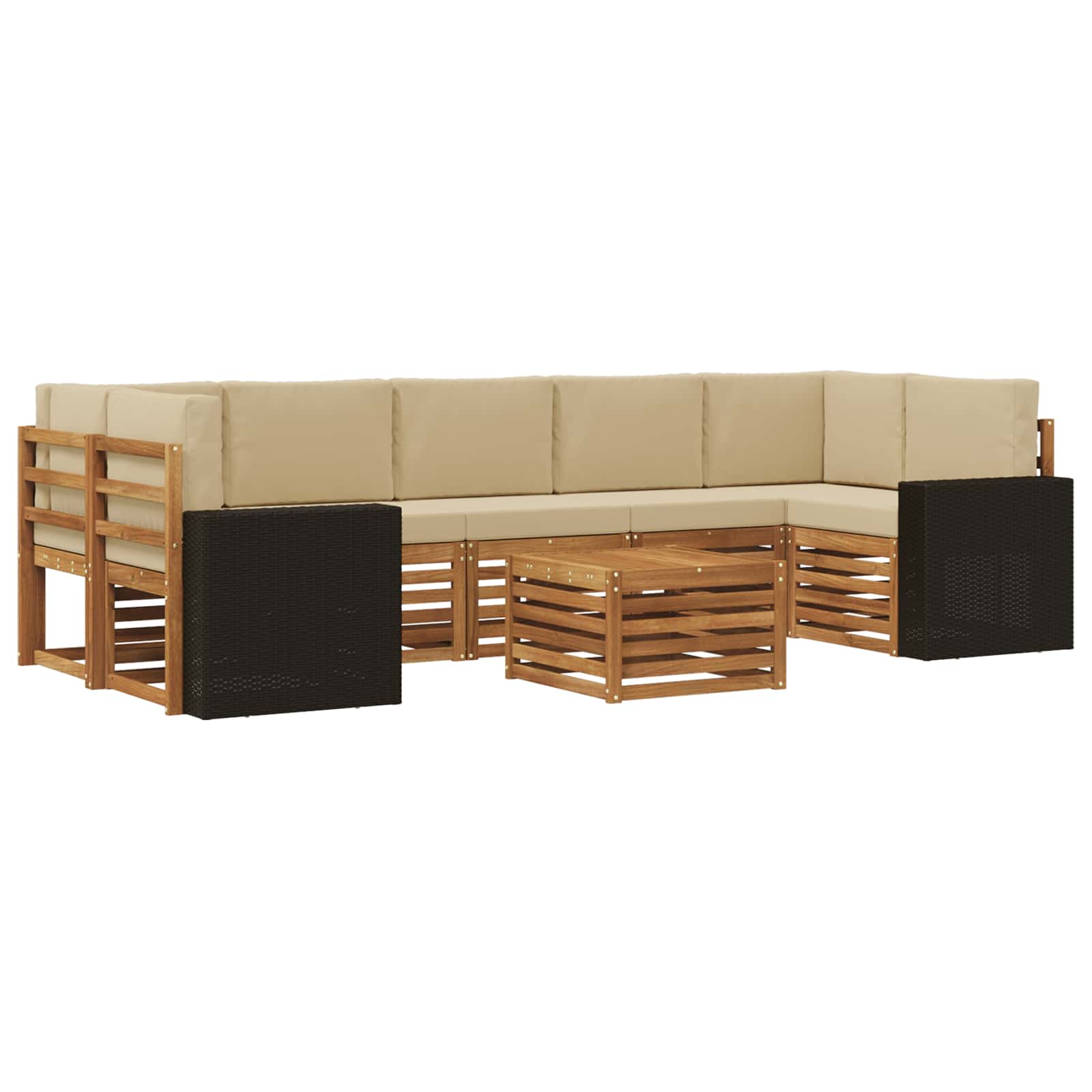 Σειρά Καναπέ Εξωτερικού με μαξιλάρι 8 pcs Φυσικό και Μπεζ - Pakobazaar