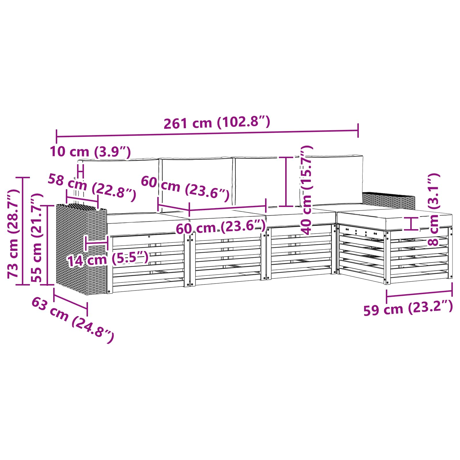 Σειρά Καναπέ Εξωτερικού με μαξιλάρι 5 pcs Φυσικό και Κρέμα - Pakobazaar