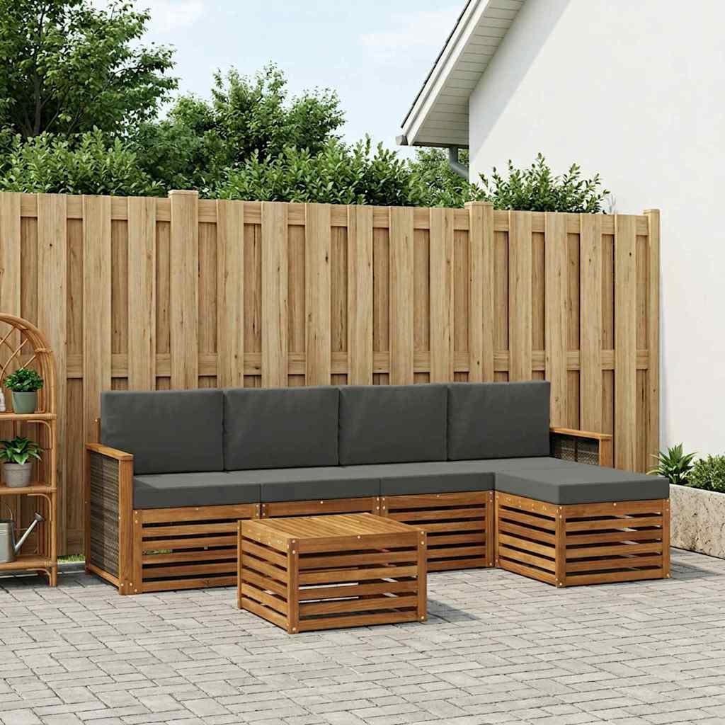 Σειρά Καναπέ Εξωτερικού με μαξιλάρι 6 pcs Φυσικό και Ανθρακί - Pakobazaar