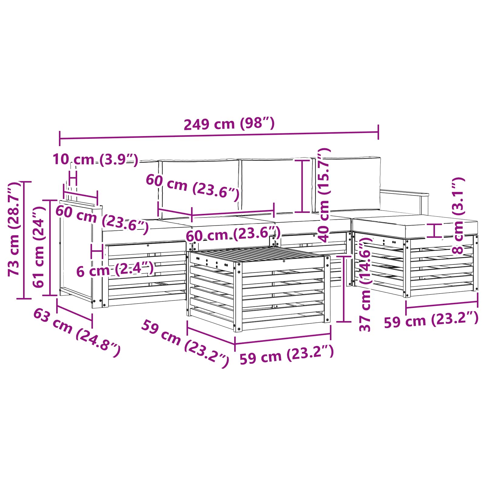 Σειρά Καναπέ Εξωτερικού με μαξιλάρι 6 pcs Φυσικό και Μπεζ - Pakobazaar