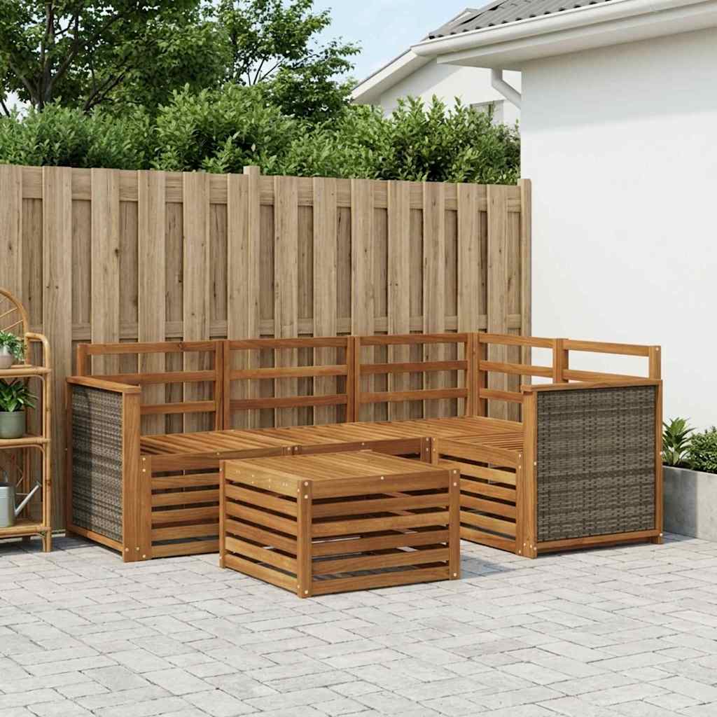 Σειρά Καναπέ Εξωτερικού 5 pcs Φυσικό 59 x 59 x 37 εκ - Pakobazaar