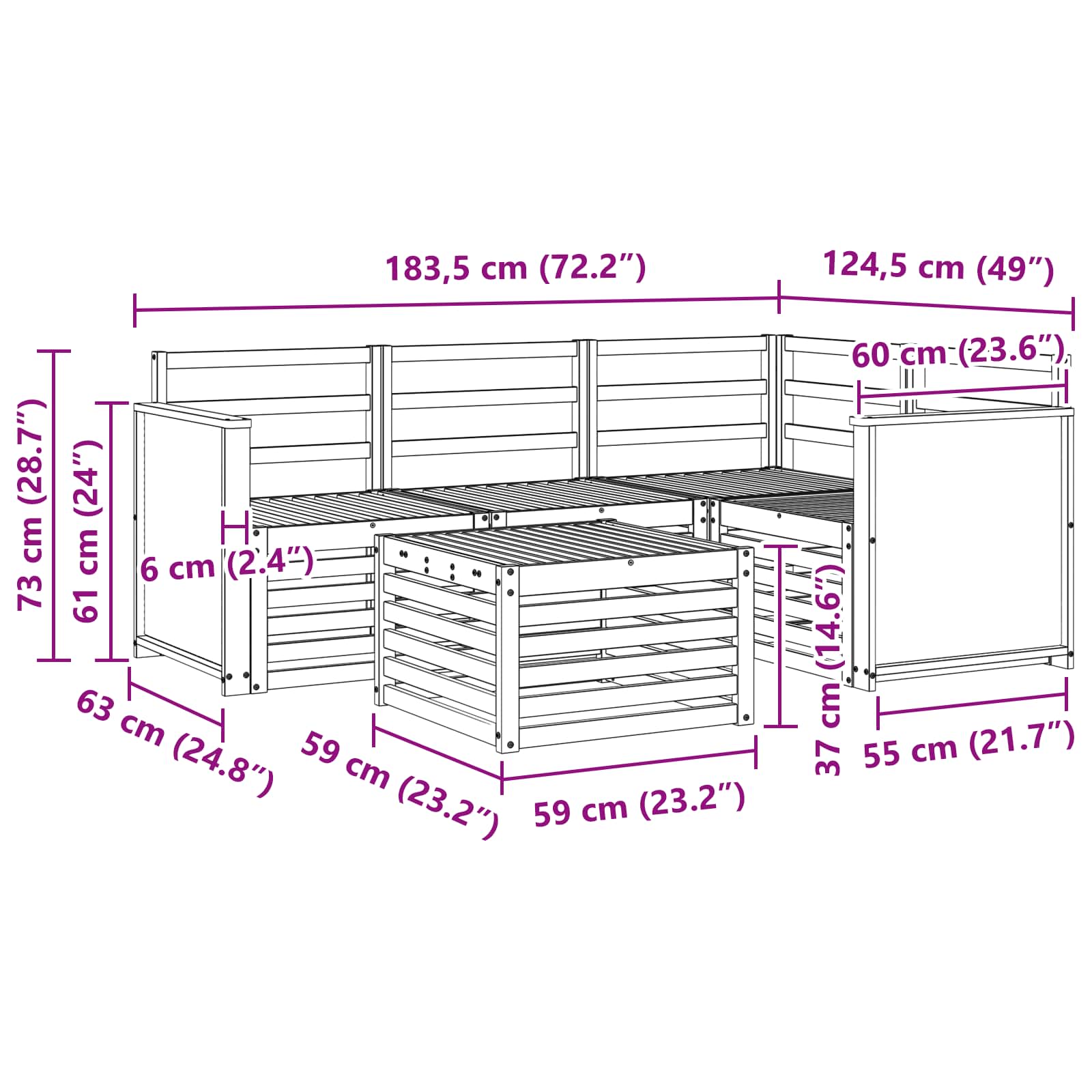 Σειρά Καναπέ Εξωτερικού 5 pcs Φυσικό 59 x 59 x 37 εκ - Pakobazaar
