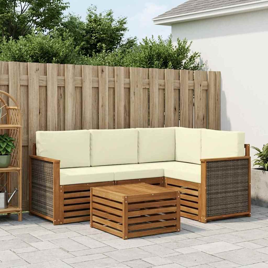 Σειρά Καναπέ Εξωτερικού 5 pcs Φυσικό και Κρέμα 59 x 59 x 37 εκ - Pakobazaar