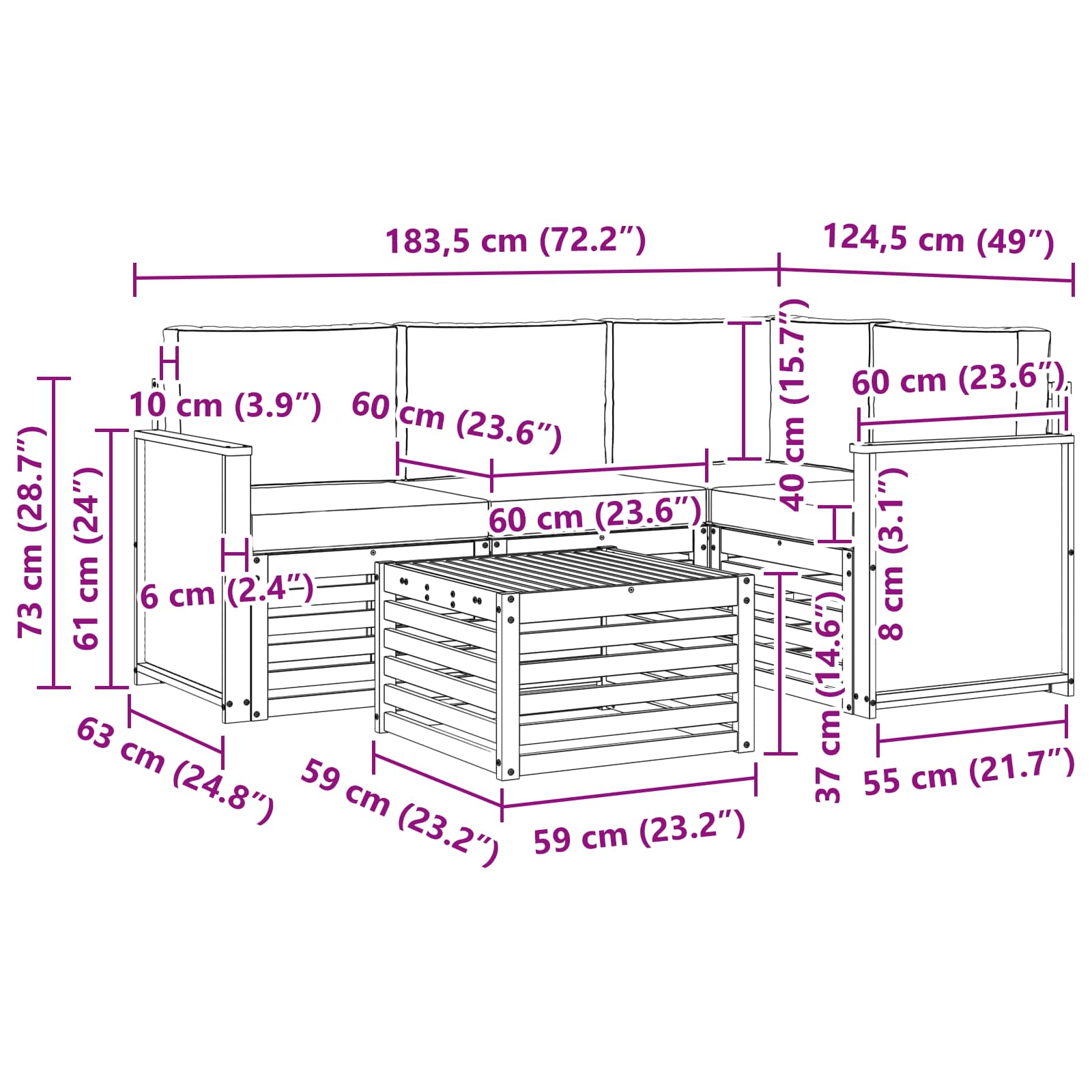 Σειρά Καναπέ Εξωτερικού 5 pcs Φυσικό και Μπεζ 59 x 59 x 37 εκ - Pakobazaar