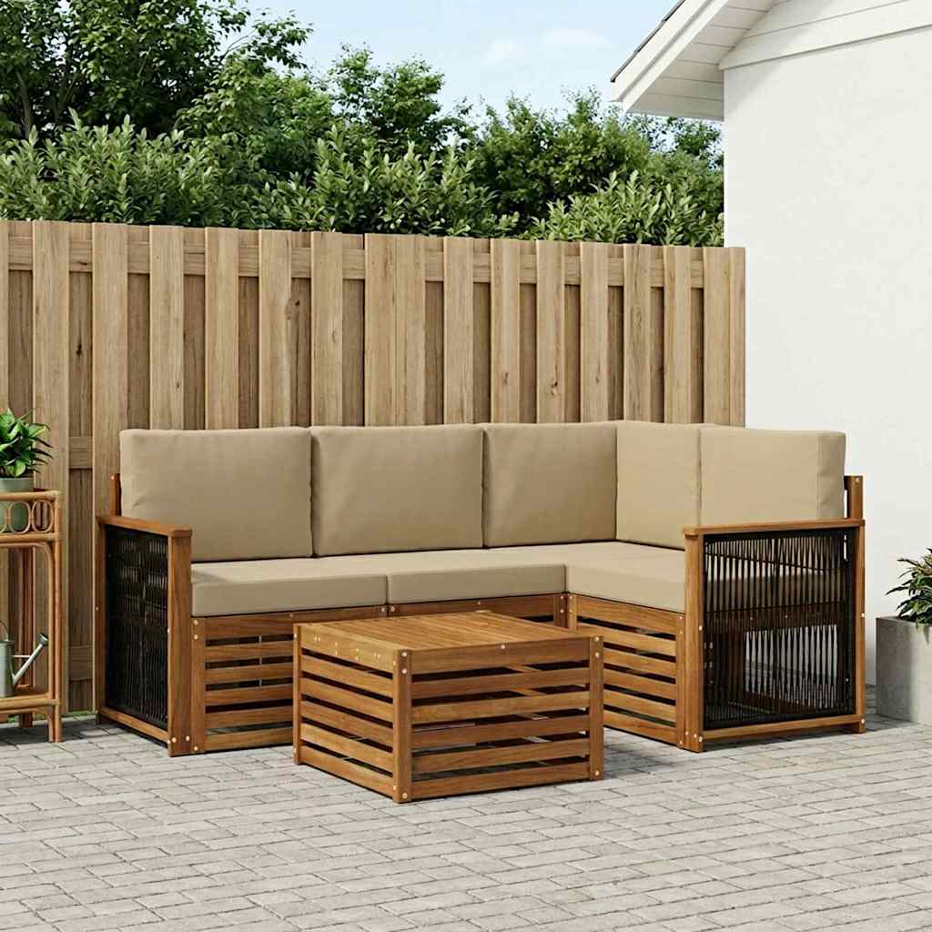 Σειρά Καναπέ Εξωτερικού 5 pcs Φυσικό και Μπεζ 59 x 59 x 37 εκ - Pakobazaar