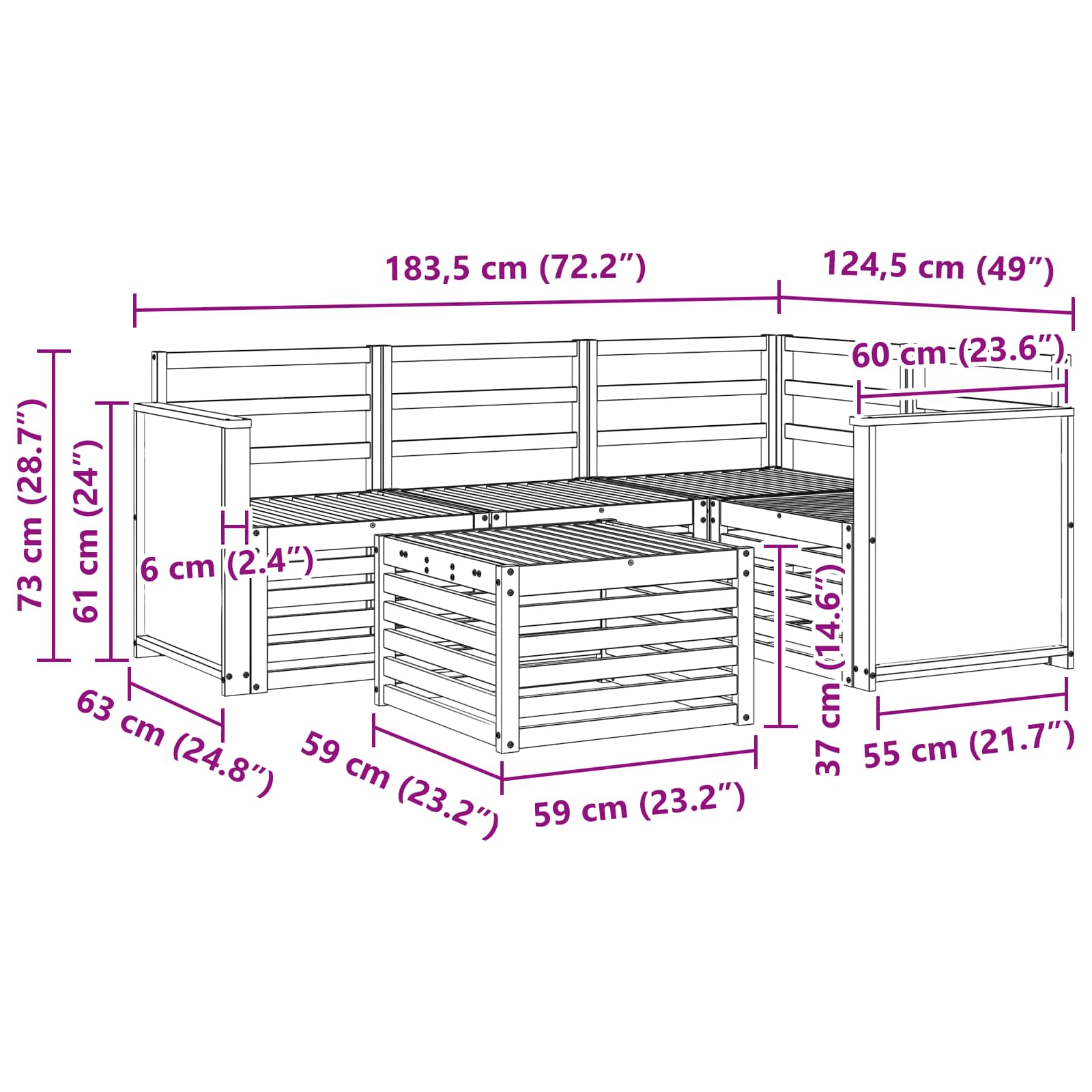 Σειρά Καναπέ Εξωτερικού 5 pcs Φυσικό 59 x 59 x 37 εκ - Pakobazaar