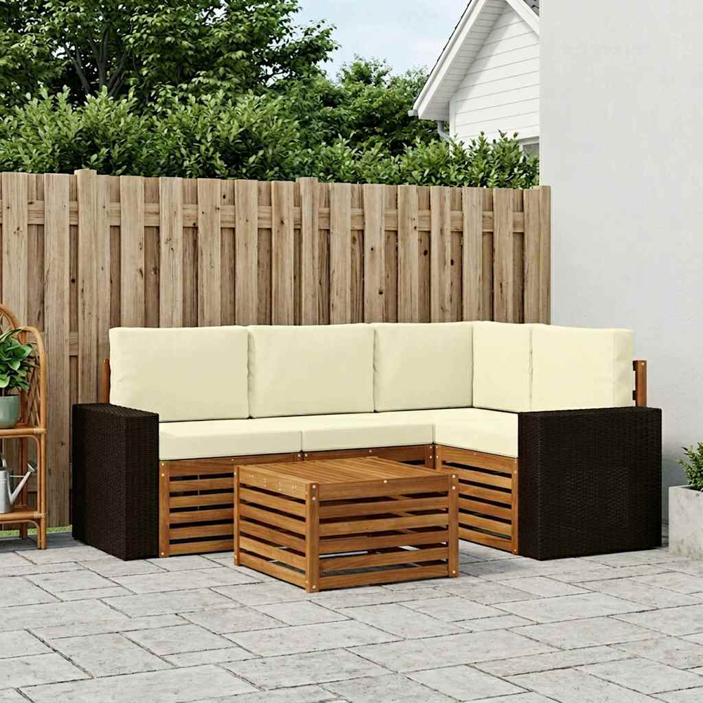 Σειρά Καναπέ Εξωτερικού 5 pcs Φυσικό και Κρέμα 59 x 59 x 37 εκ - Pakobazaar