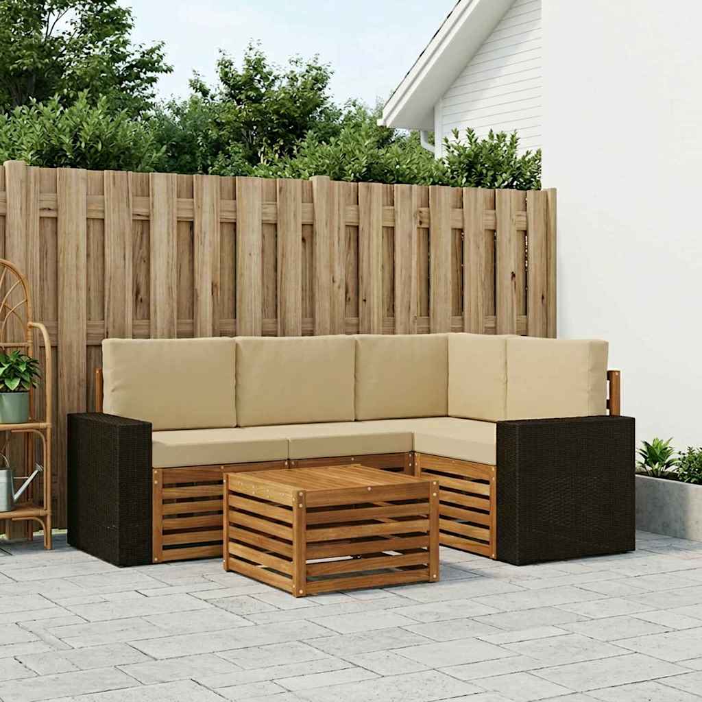 Σειρά Καναπέ Εξωτερικού 5 pcs Φυσικό και Μπεζ 59 x 59 x 37 εκ - Pakobazaar