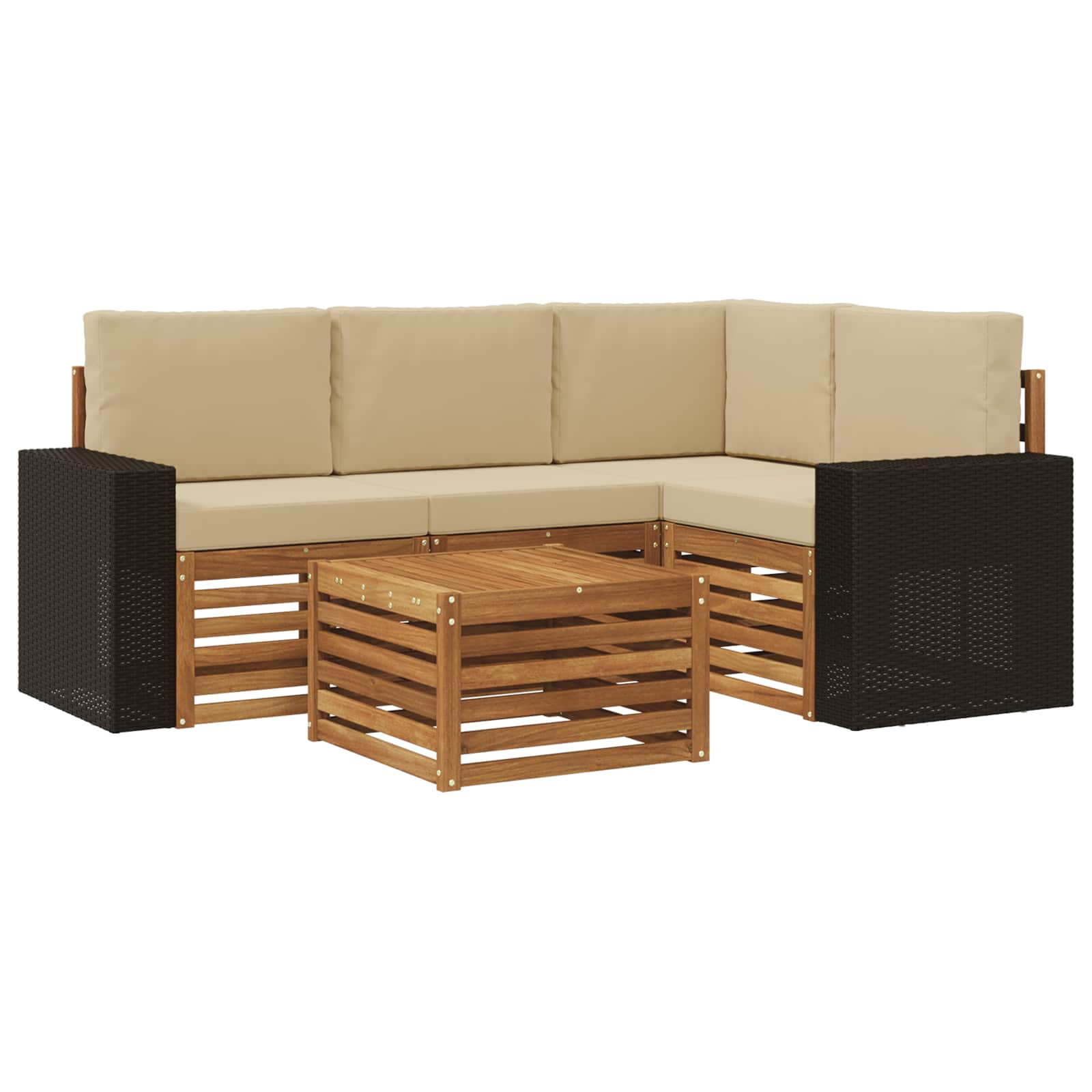 Σειρά Καναπέ Εξωτερικού 5 pcs Φυσικό και Μπεζ 59 x 59 x 37 εκ - Pakobazaar