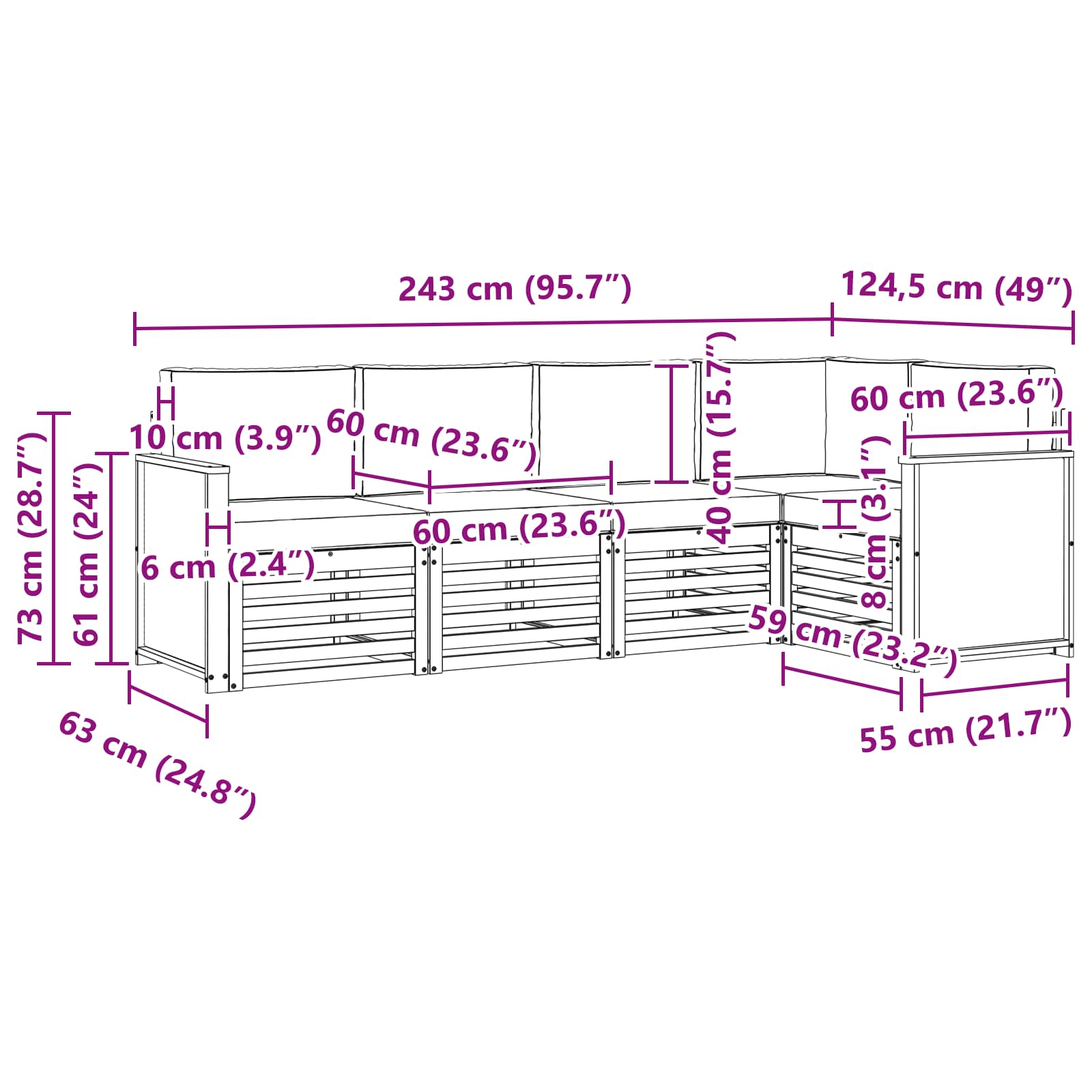 Σαλονάκι Γωνιακού Καναπέ με μαξιλάρι 4 pcs Φυσικό - Pakobazaar