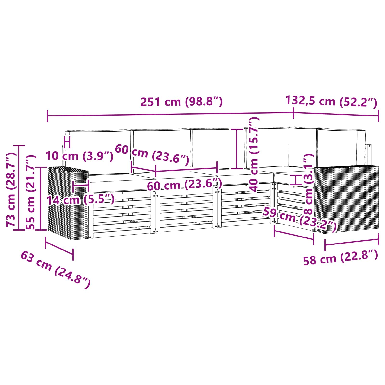 Σαλονάκι Γωνιακού Καναπέ με μαξιλάρι 5 pcs Φυσικό και Μπεζ - Pakobazaar