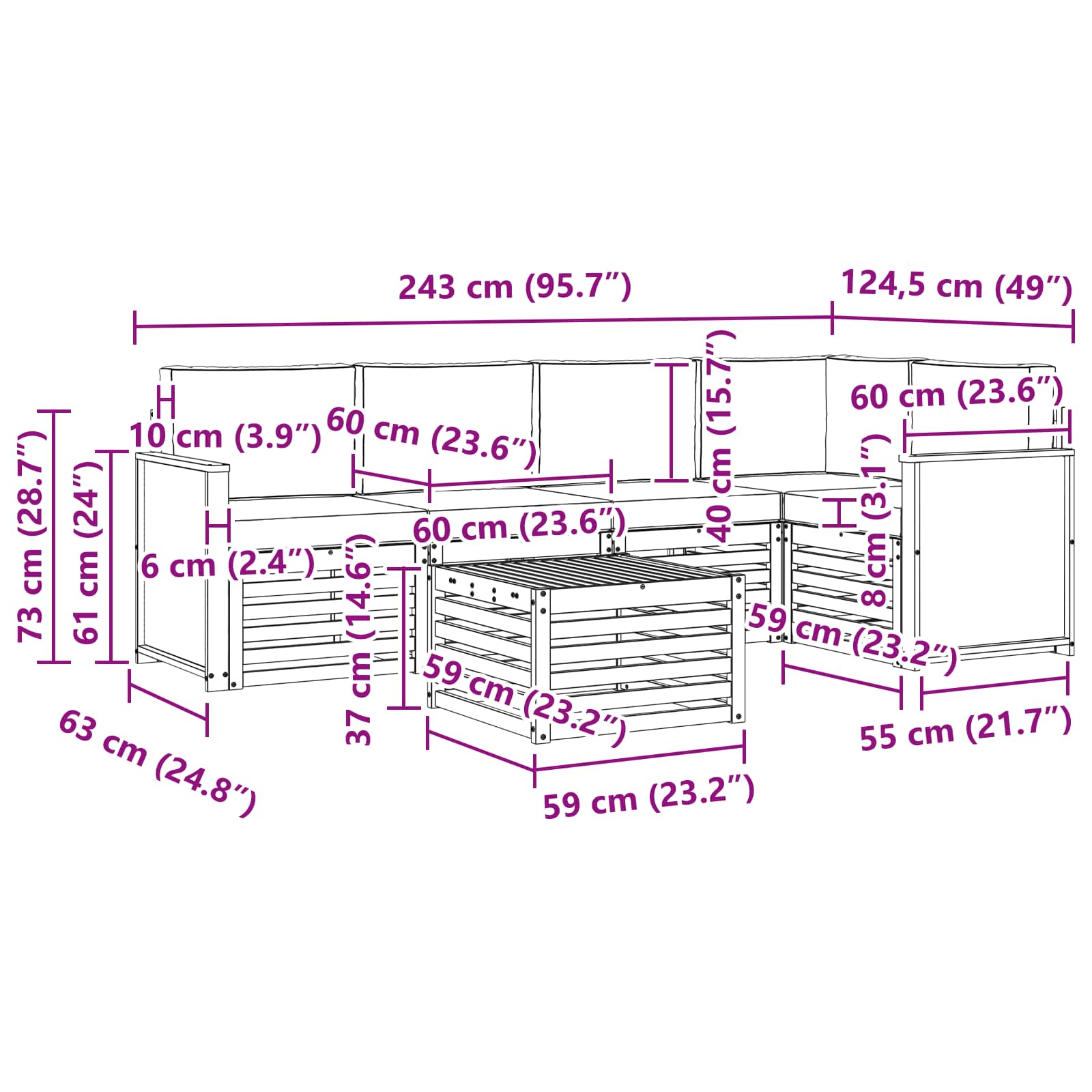 Σαλονάκι Γωνιακού Καναπέ με μαξιλάρι 5 pcs Φυσικό και Κρέμα - Pakobazaar