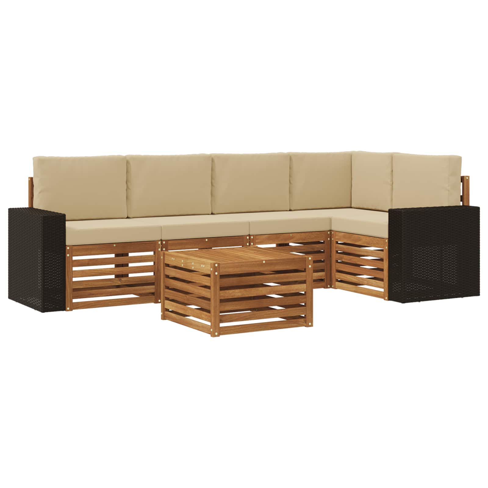 Σαλονάκι Γωνιακού Καναπέ με μαξιλάρι 6 pcs Φυσικό και Μπεζ - Pakobazaar