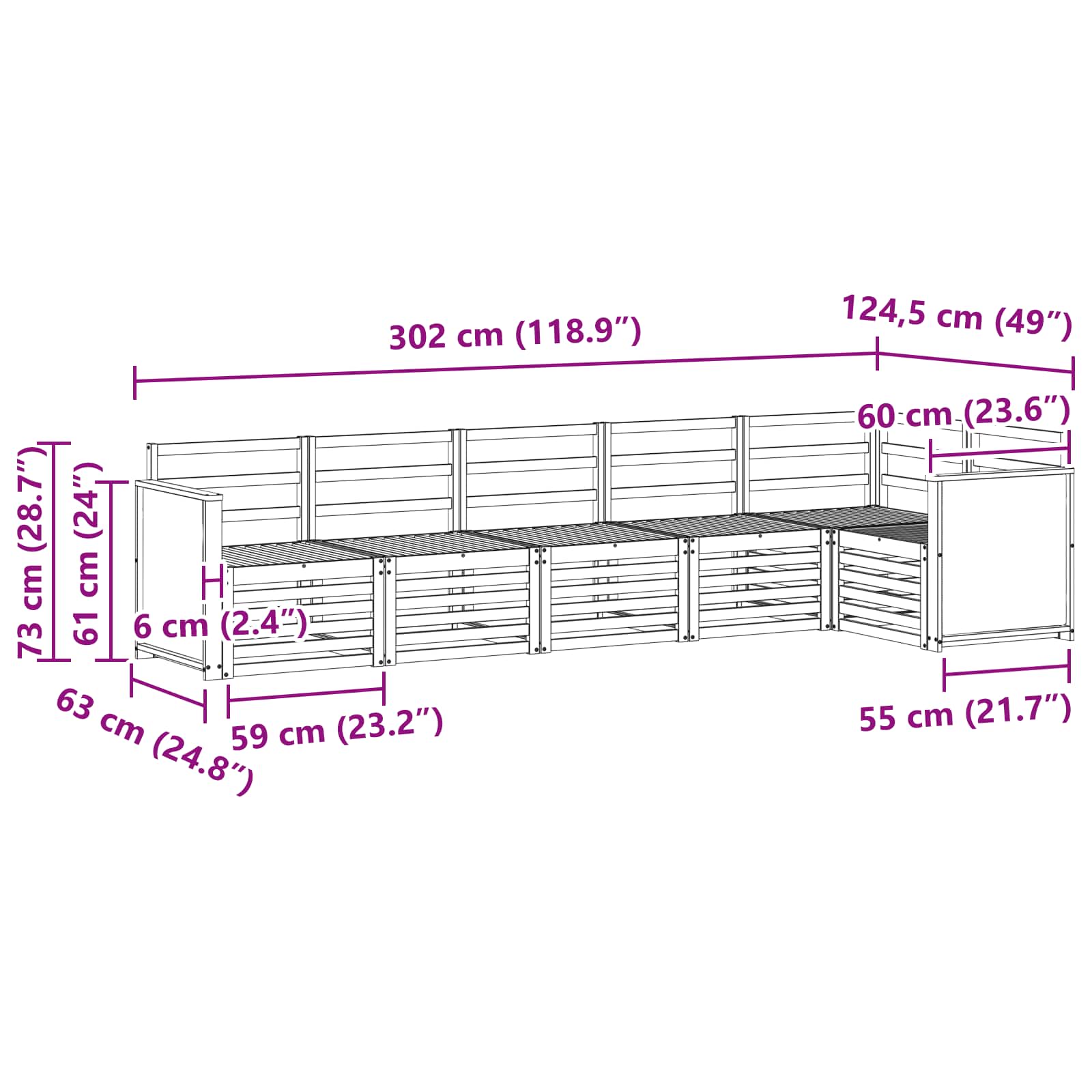 Σαλονάκι Γωνιακού Καναπέ 5 pcs Φυσικό Στερεό Ξύλο Ακακίας - Pakobazaar