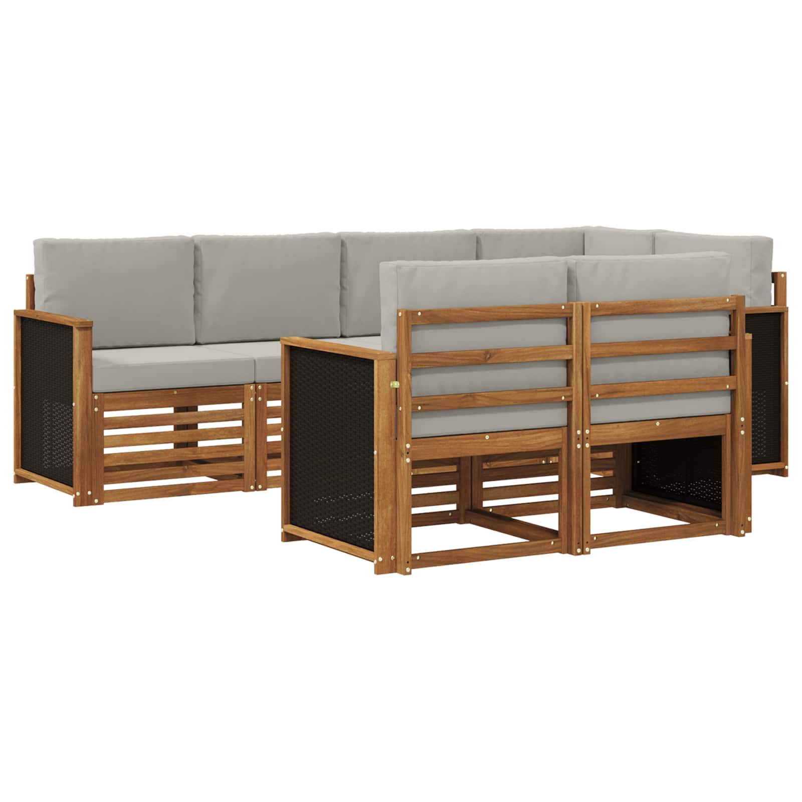 Σαλονάκι Γωνιακού Καναπέ 6 pcs Φυσικό και Ανοιχτό Γκρι - Pakobazaar