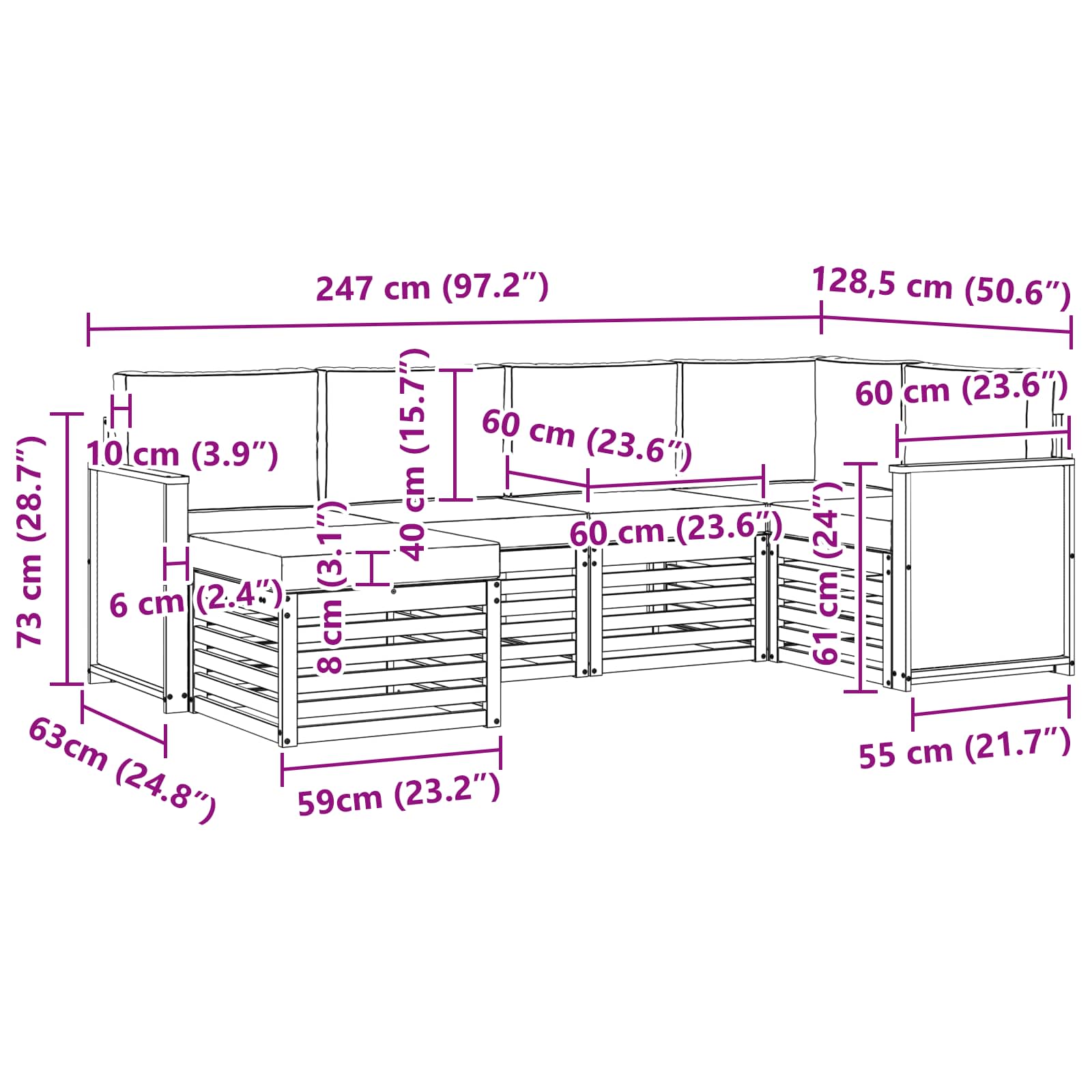 Σαλονάκι Γωνιακού Καναπέ με μαξιλάρι 5 pcs Φυσικό και Ανθρακί - Pakobazaar