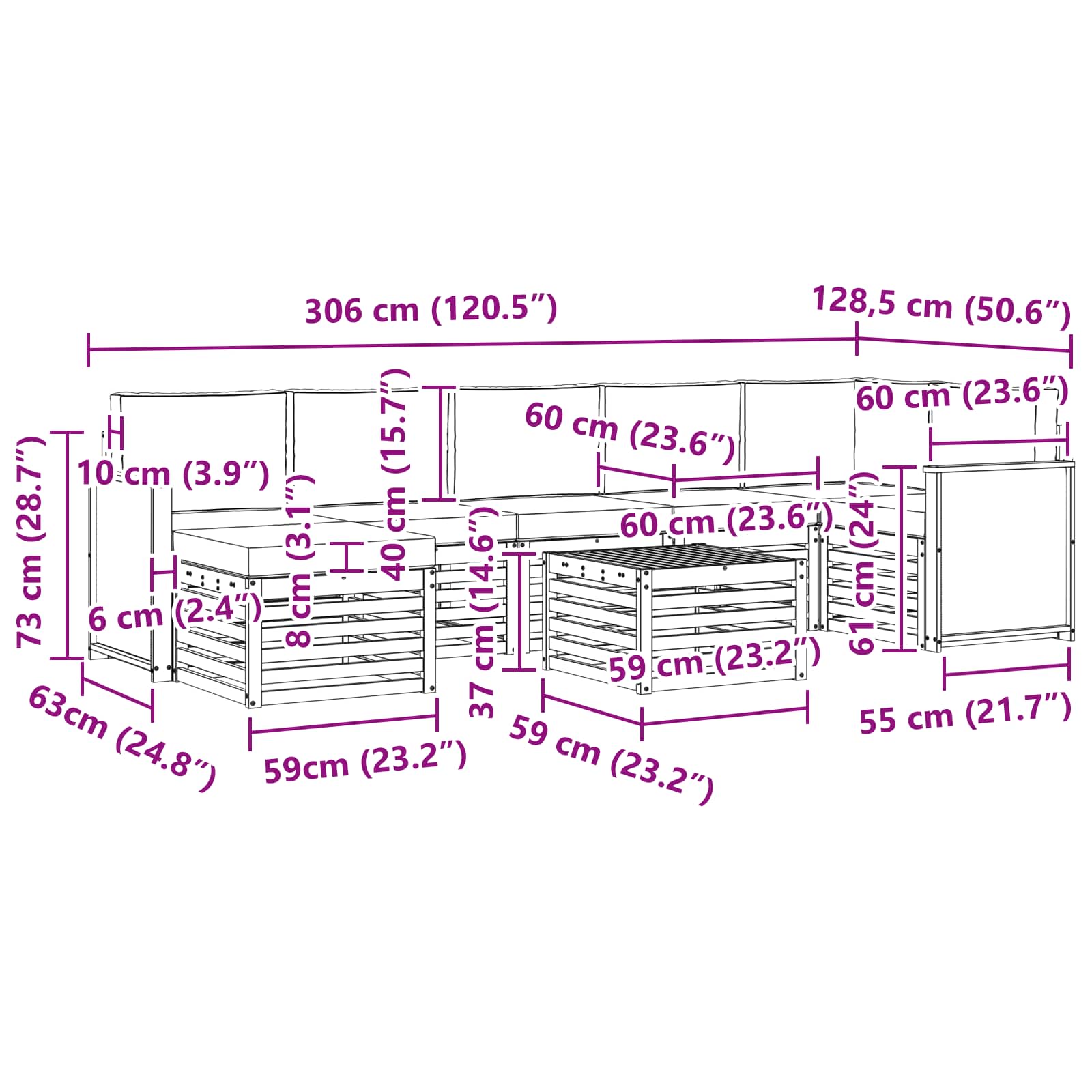 Σειρά Καναπέ Εξωτερικού με μαξιλάρι 7 pcs Φυσικό - Pakobazaar