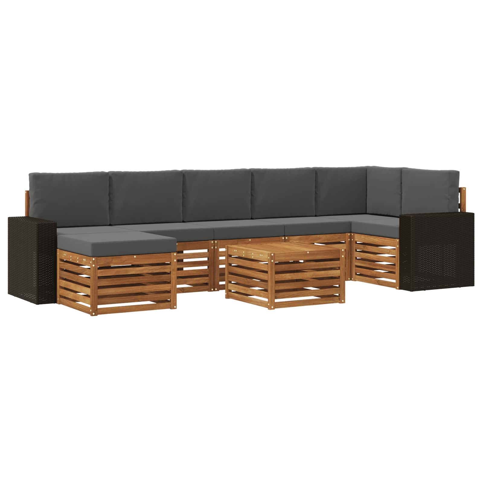 Σειρά Καναπέ Εξωτερικού με μαξιλάρι 8 pcs Φυσικό και Ανθρακί - Pakobazaar