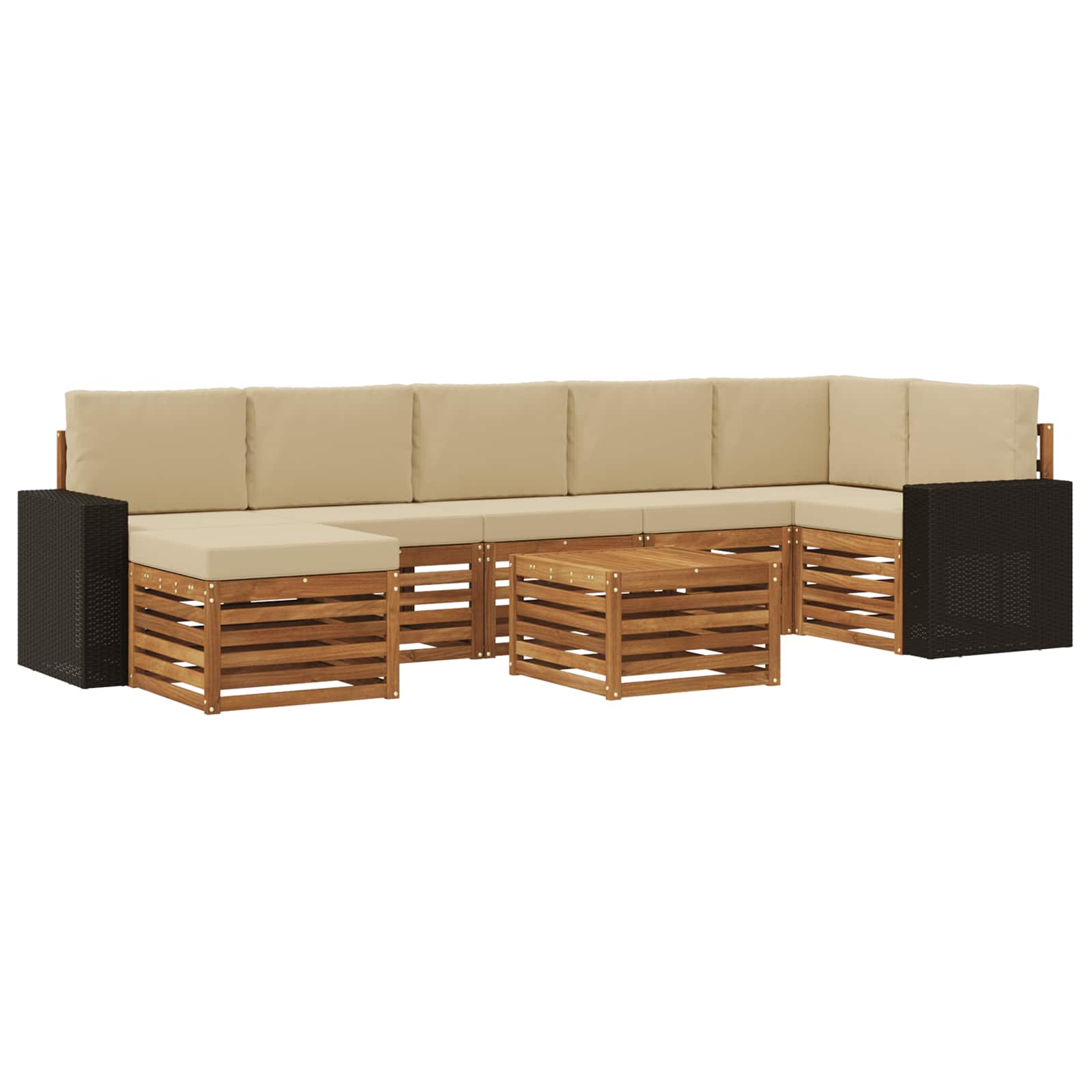 Σειρά Καναπέ Εξωτερικού με μαξιλάρι 8 pcs Φυσικό και Μπεζ - Pakobazaar