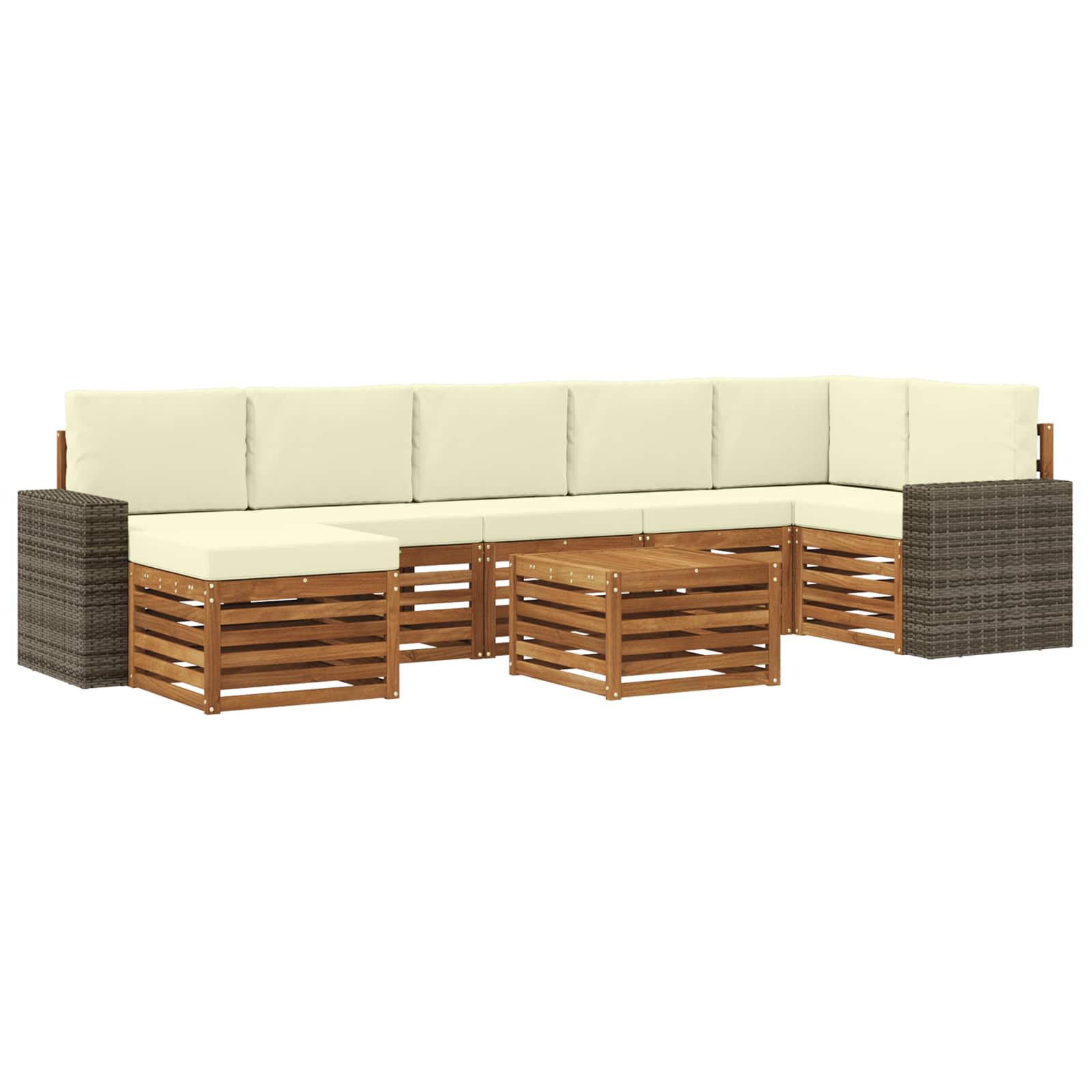 Σειρά Καναπέ Εξωτερικού με μαξιλάρι 8 pcs Φυσικό και Κρέμα - Pakobazaar