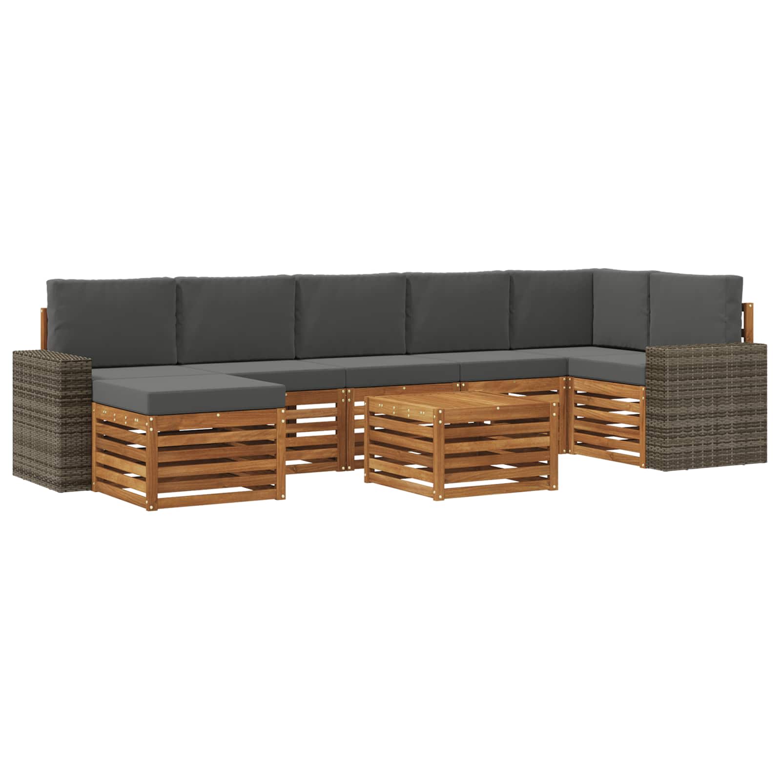 Σειρά Καναπέ Εξωτερικού με μαξιλάρι 8 pcs Φυσικό και Ανθρακί - Pakobazaar