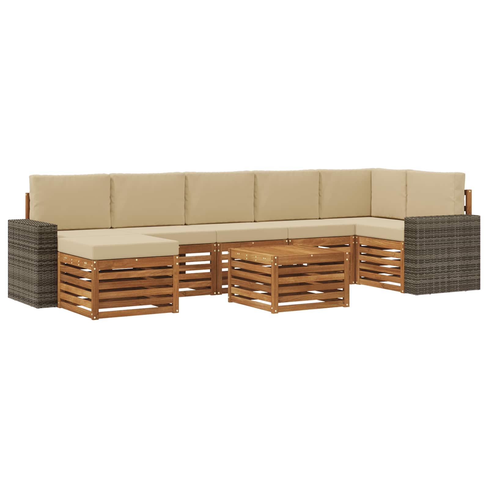 Σειρά Καναπέ Εξωτερικού με μαξιλάρι 8 pcs Φυσικό και Μπεζ - Pakobazaar