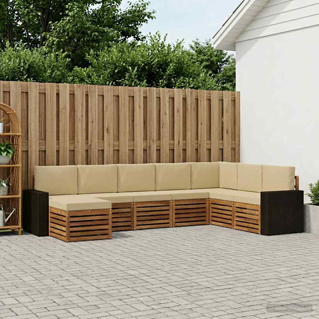 Σειρά Καναπέ Εξωτερικού με μαξιλάρι 8 pcs Φυσικό και Μπεζ - Pakobazaar
