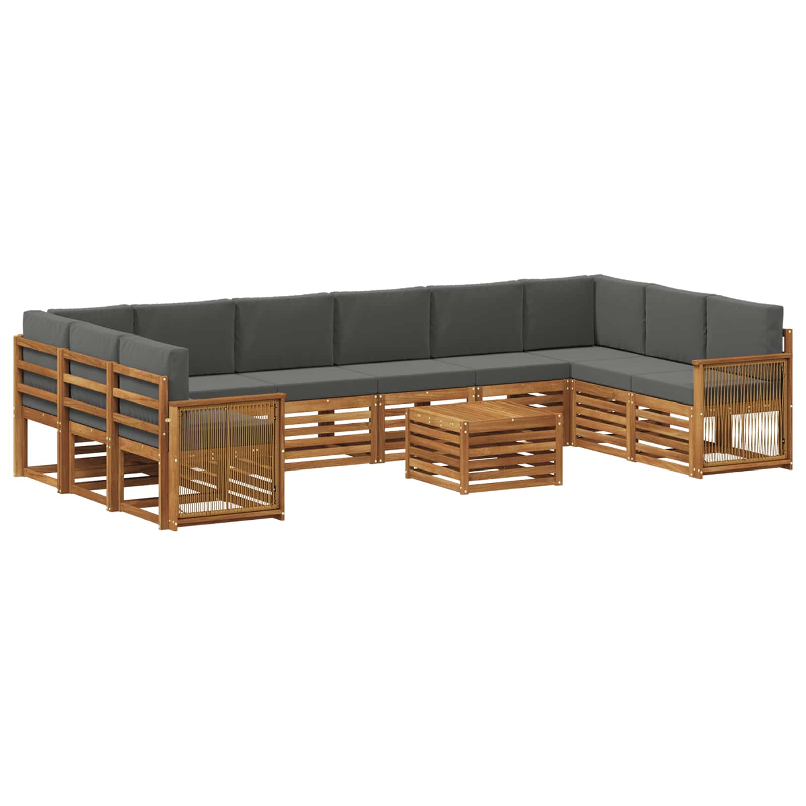 Σειρά Καναπέ Εξωτερικού με μαξιλάρι 8 pcs Φυσικό και Ανθρακί - Pakobazaar