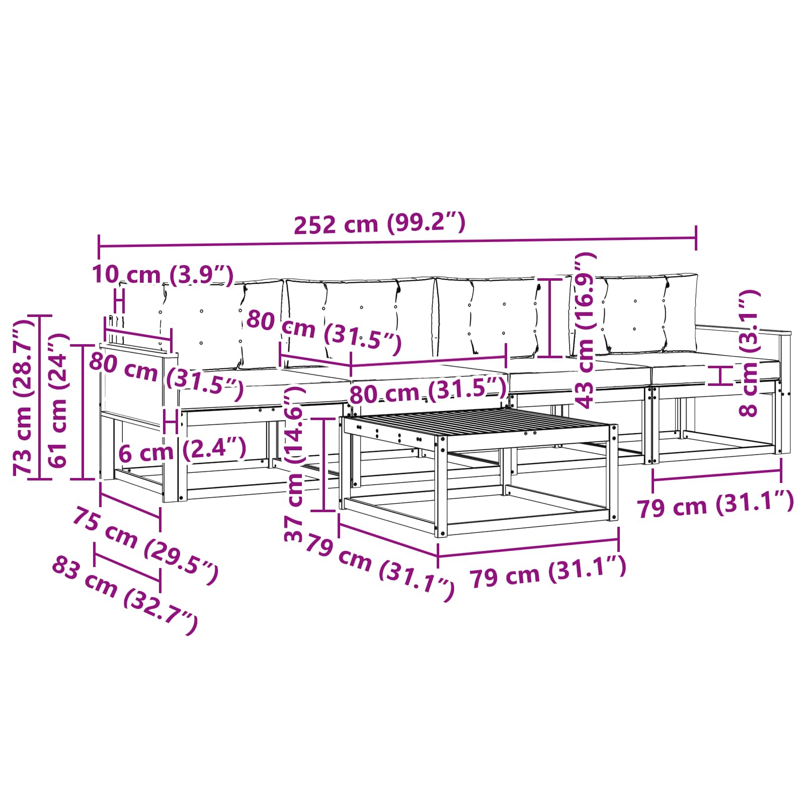 Σειρά Καναπέ Εξωτερικού με μαξιλάρι 5 pcs Φυσικό και Ανθρακί - Pakobazaar