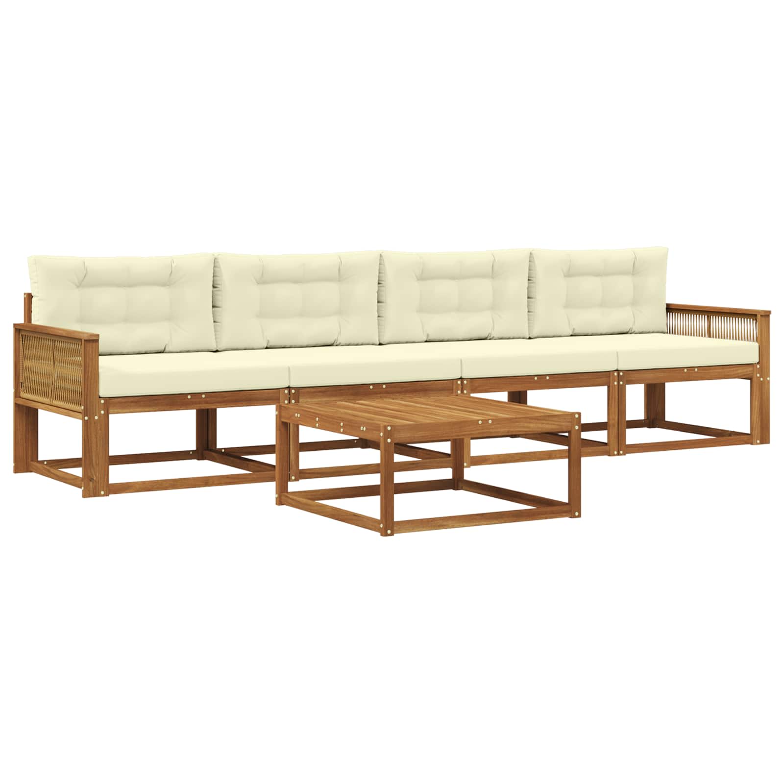 Σειρά Καναπέ Εξωτερικού με μαξιλάρι 5 pcs Φυσικό και Κρέμα - Pakobazaar