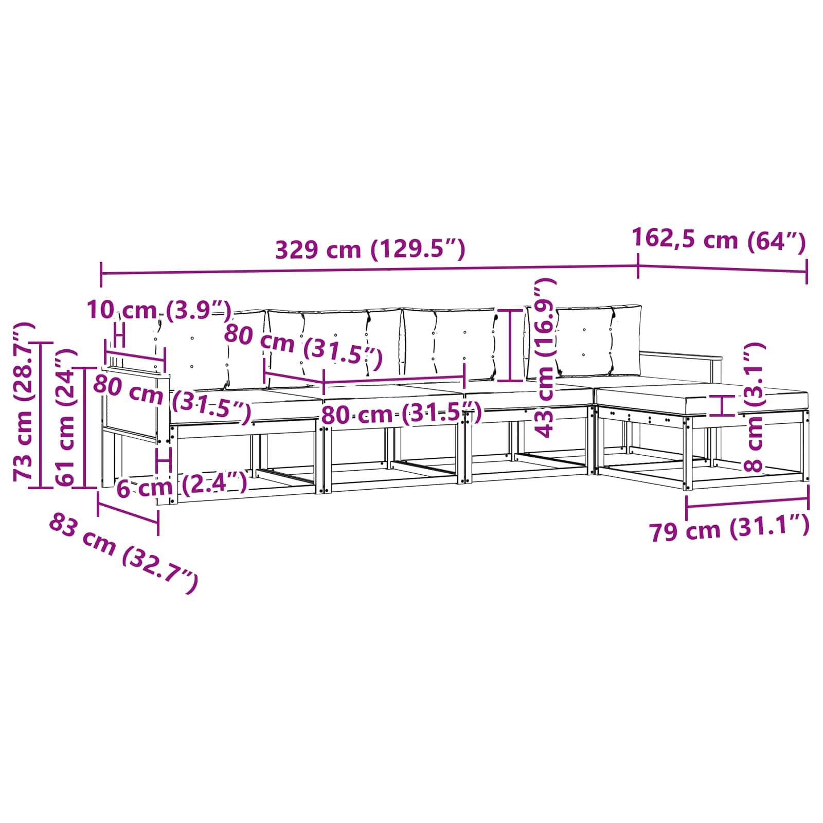 Σειρά Καναπέ Εξωτερικού με μαξιλάρι 5 pcs Φυσικό και Ανθρακί - Pakobazaar