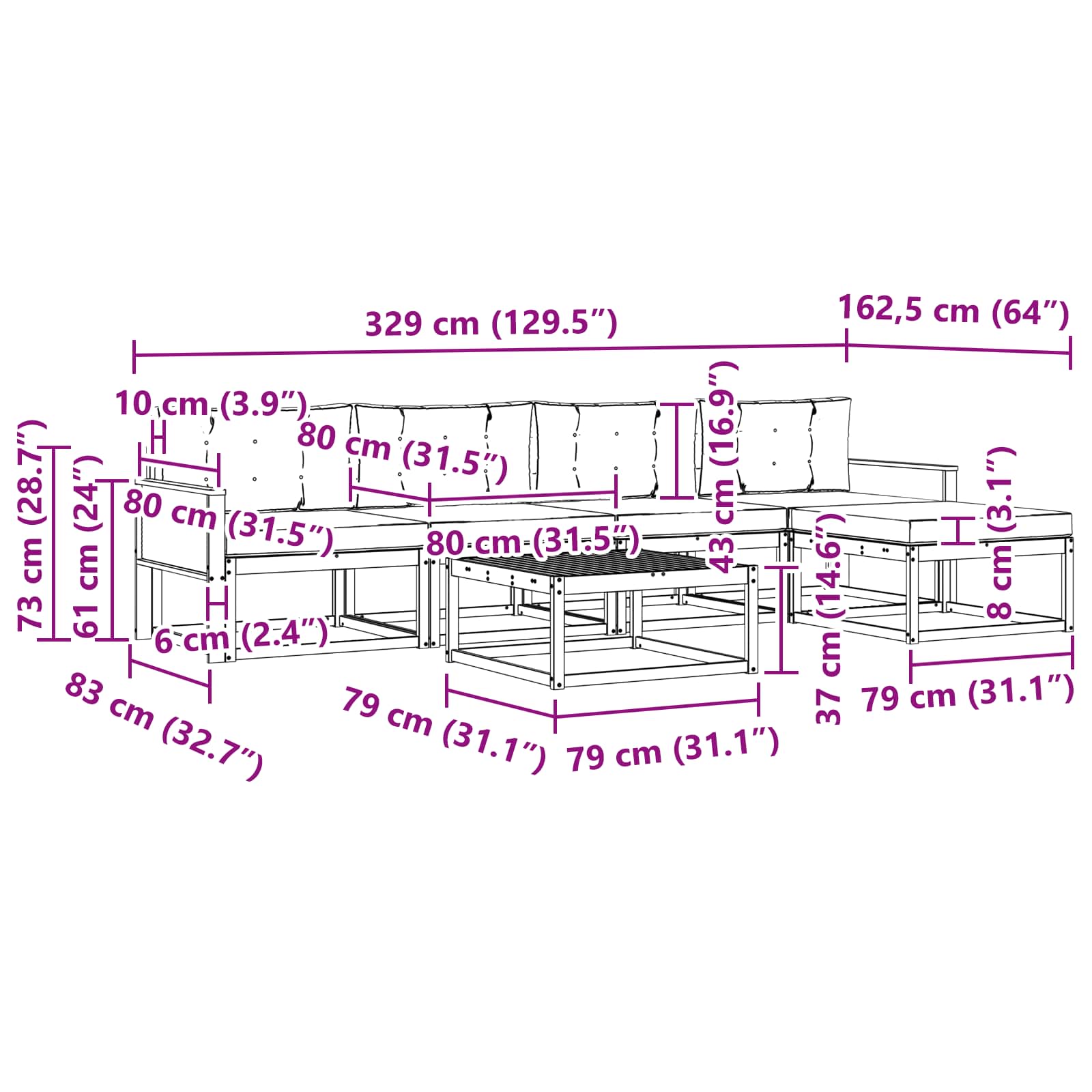 Σειρά Καναπέ Εξωτερικού με μαξιλάρι 6 pcs Φυσικό και Μπεζ - Pakobazaar