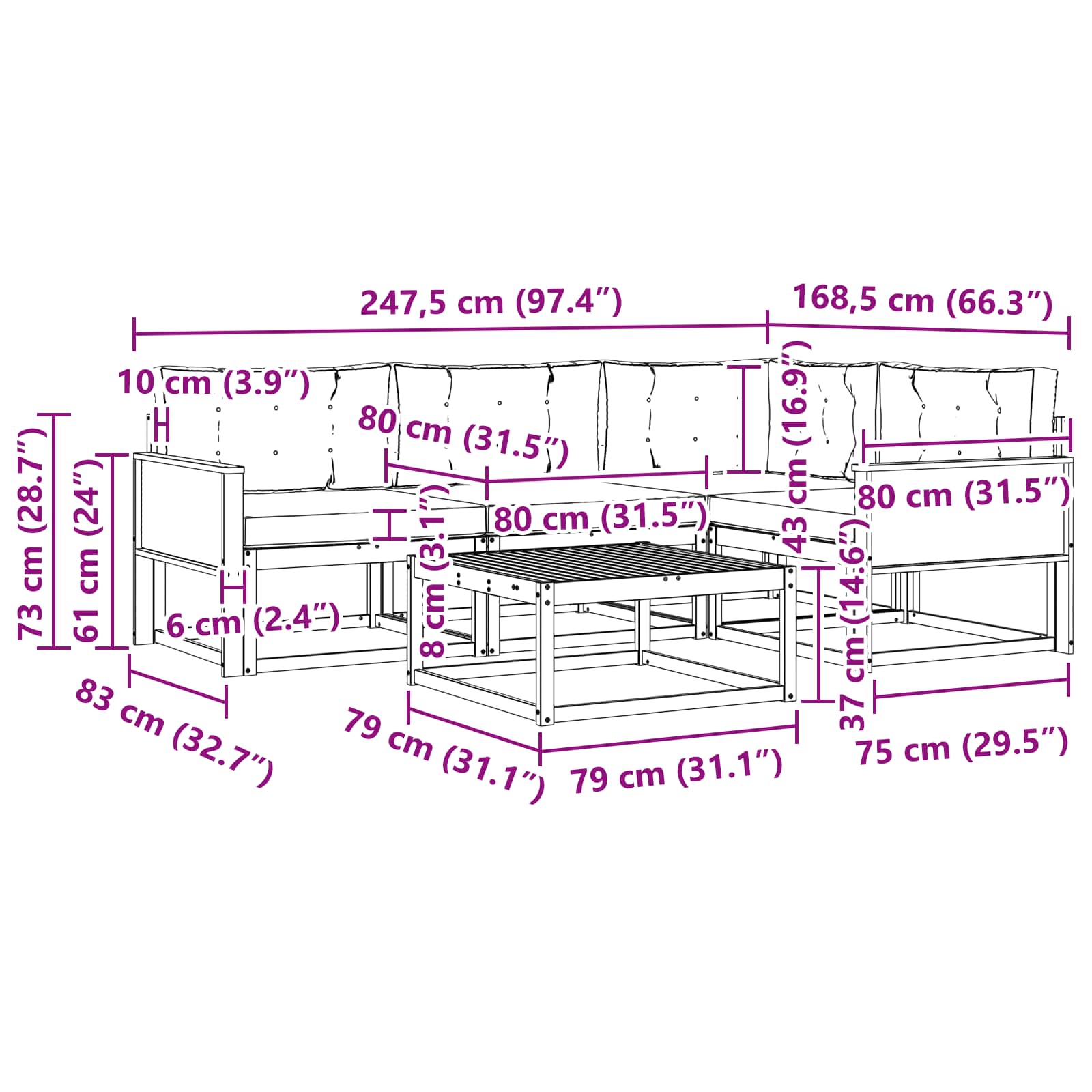 Σειρά Καναπέ Εξωτερικού με μαξιλάρι 5 pcs Φυσικό και Ανθρακί - Pakobazaar