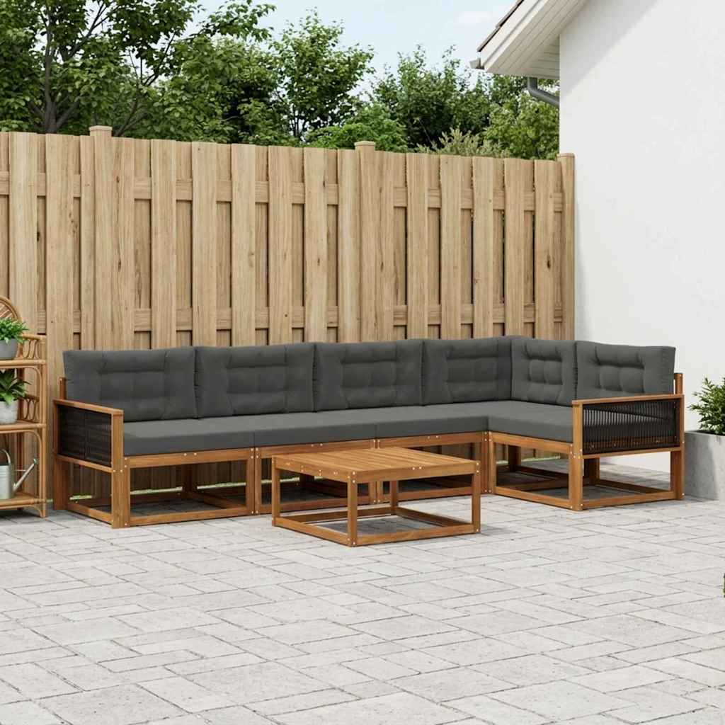 Σειρά Καναπέ Εξωτερικού με μαξιλάρι 6 pcs Φυσικό και Ανθρακί - Pakobazaar