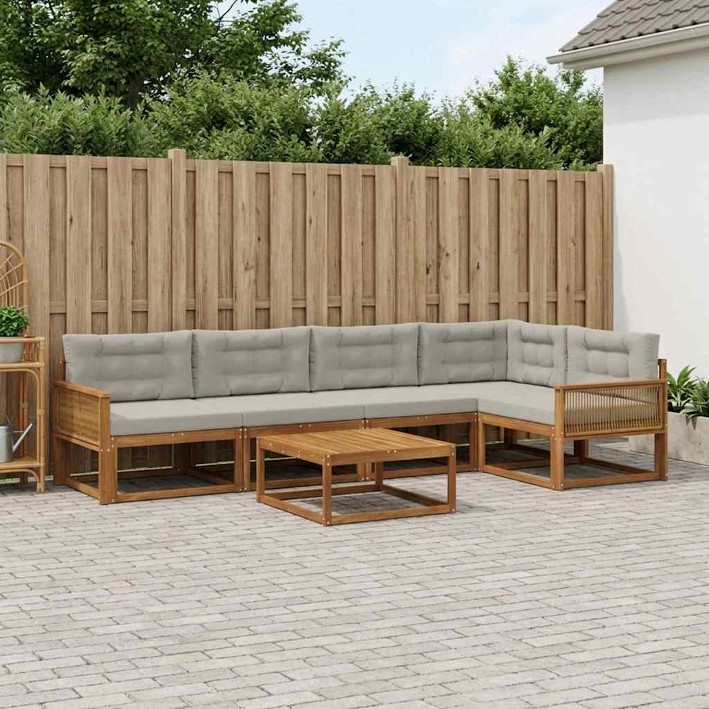 Σειρά Καναπέ Εξωτερικού 6 pcs Φυσικό και Ανοιχτό γκρι - Pakobazaar