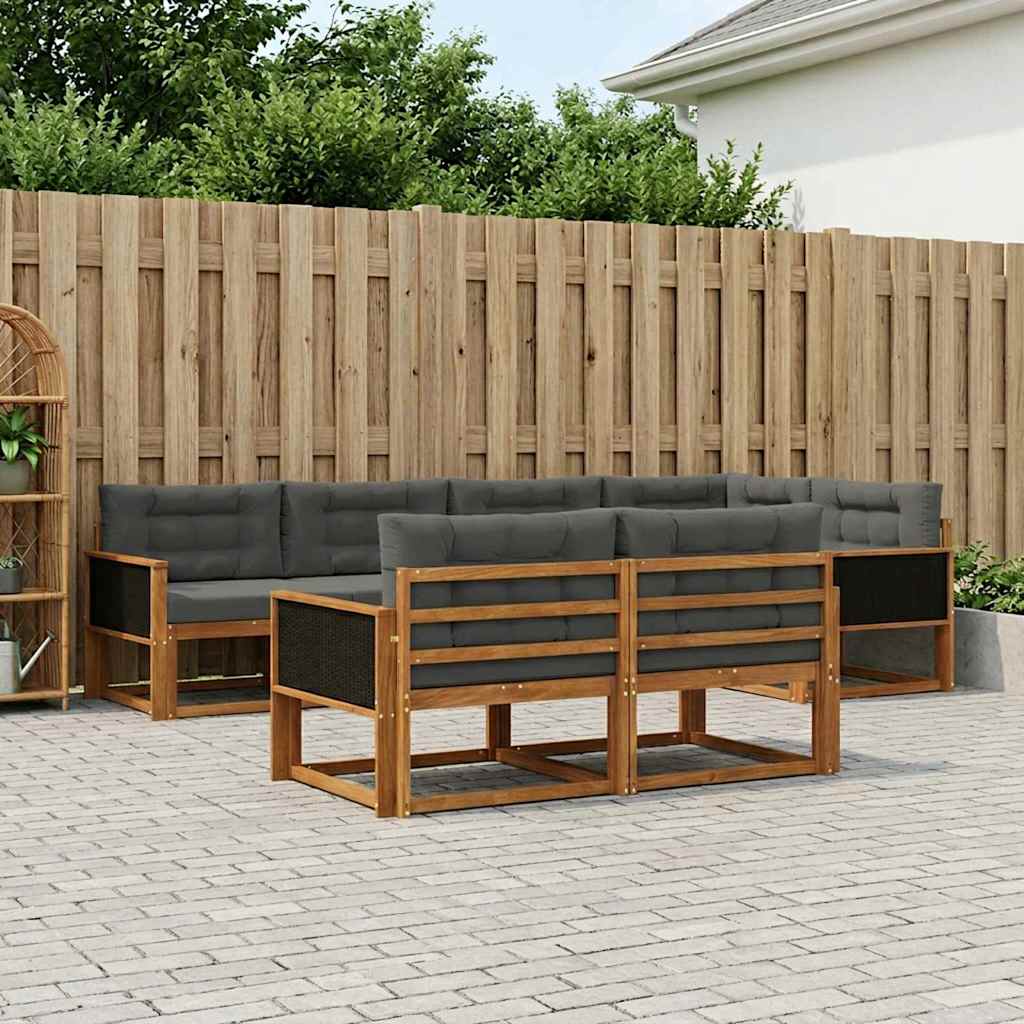 Σειρά Καναπέ Εξωτερικού με μαξιλάρι 7 pcs Φυσικό και Ανθρακί - Pakobazaar