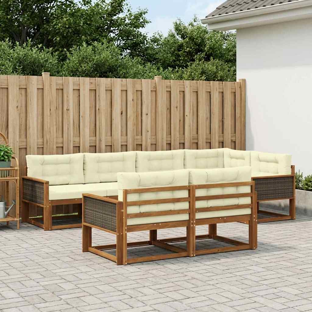 Σειρά Καναπέ Εξωτερικού με μαξιλάρι 7 pcs Φυσικό και Κρέμα - Pakobazaar