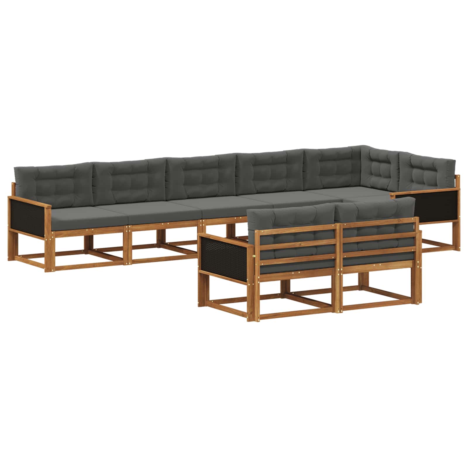 Σειρά Καναπέ Εξωτερικού με μαξιλάρι 8 pcs Φυσικό και Ανθρακί - Pakobazaar