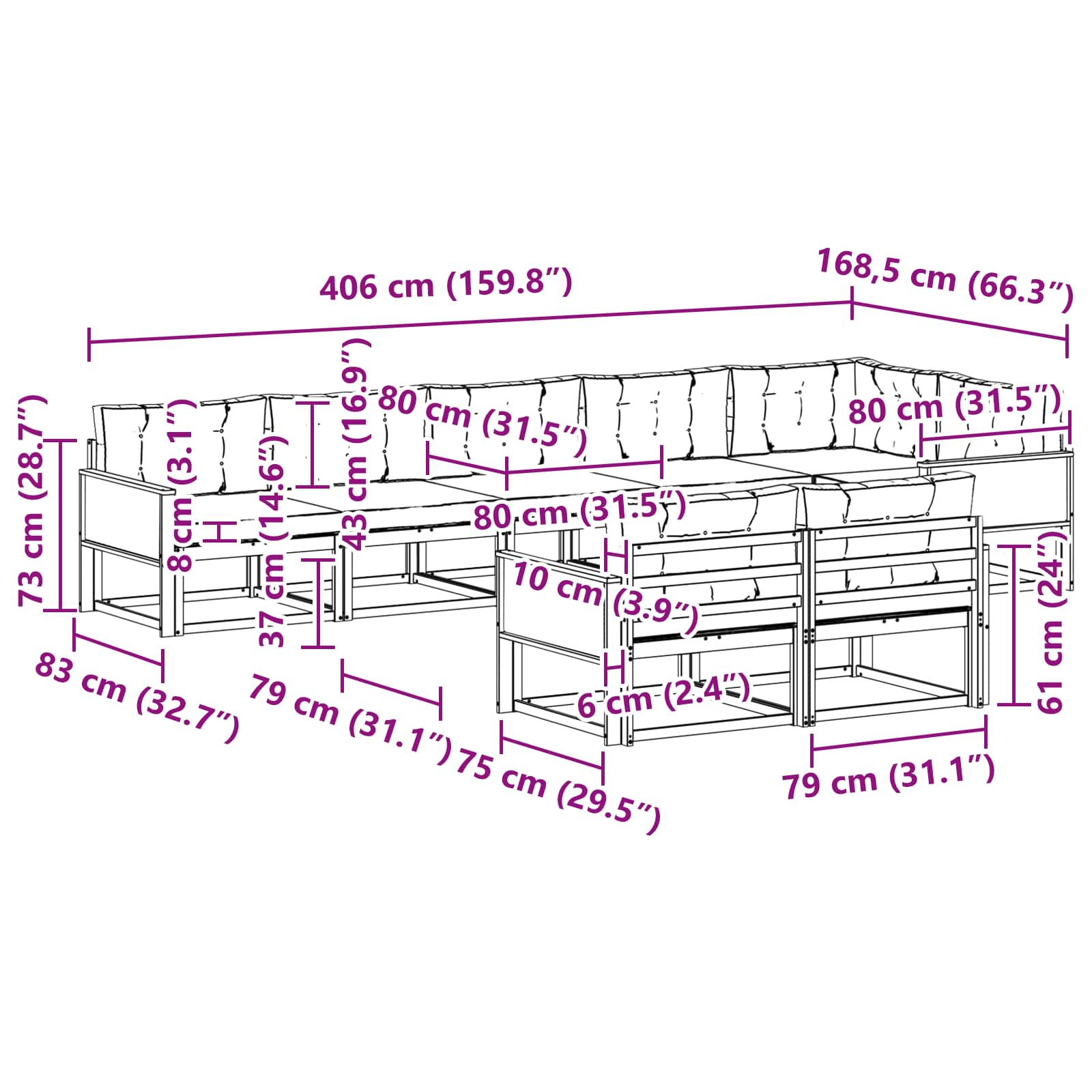 Σειρά Καναπέ Εξωτερικού με μαξιλάρι 8 pcs Φυσικό και Ανθρακί - Pakobazaar