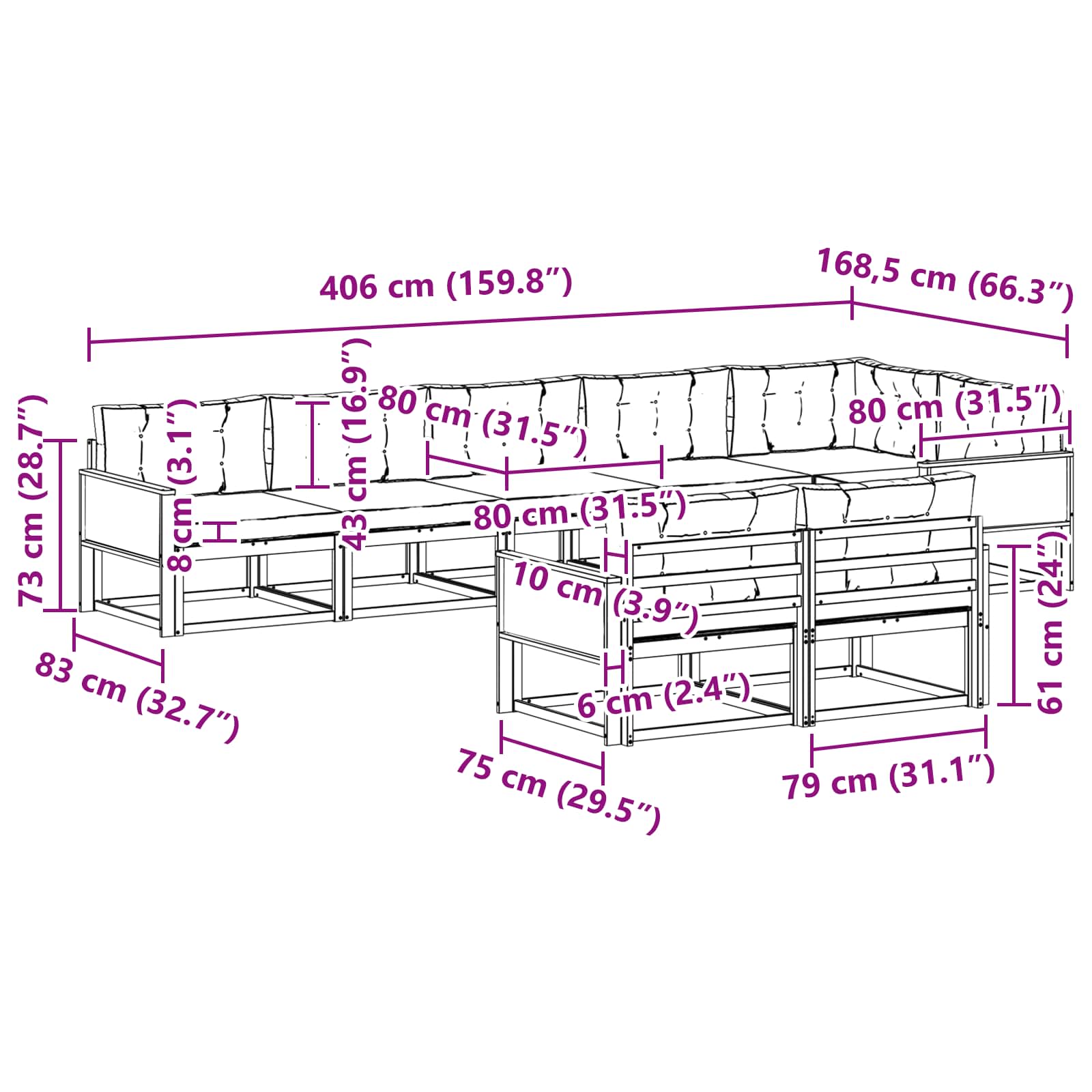 Σειρά Καναπέ Εξωτερικού με μαξιλάρι 8 pcs Φυσικό και Μπεζ - Pakobazaar