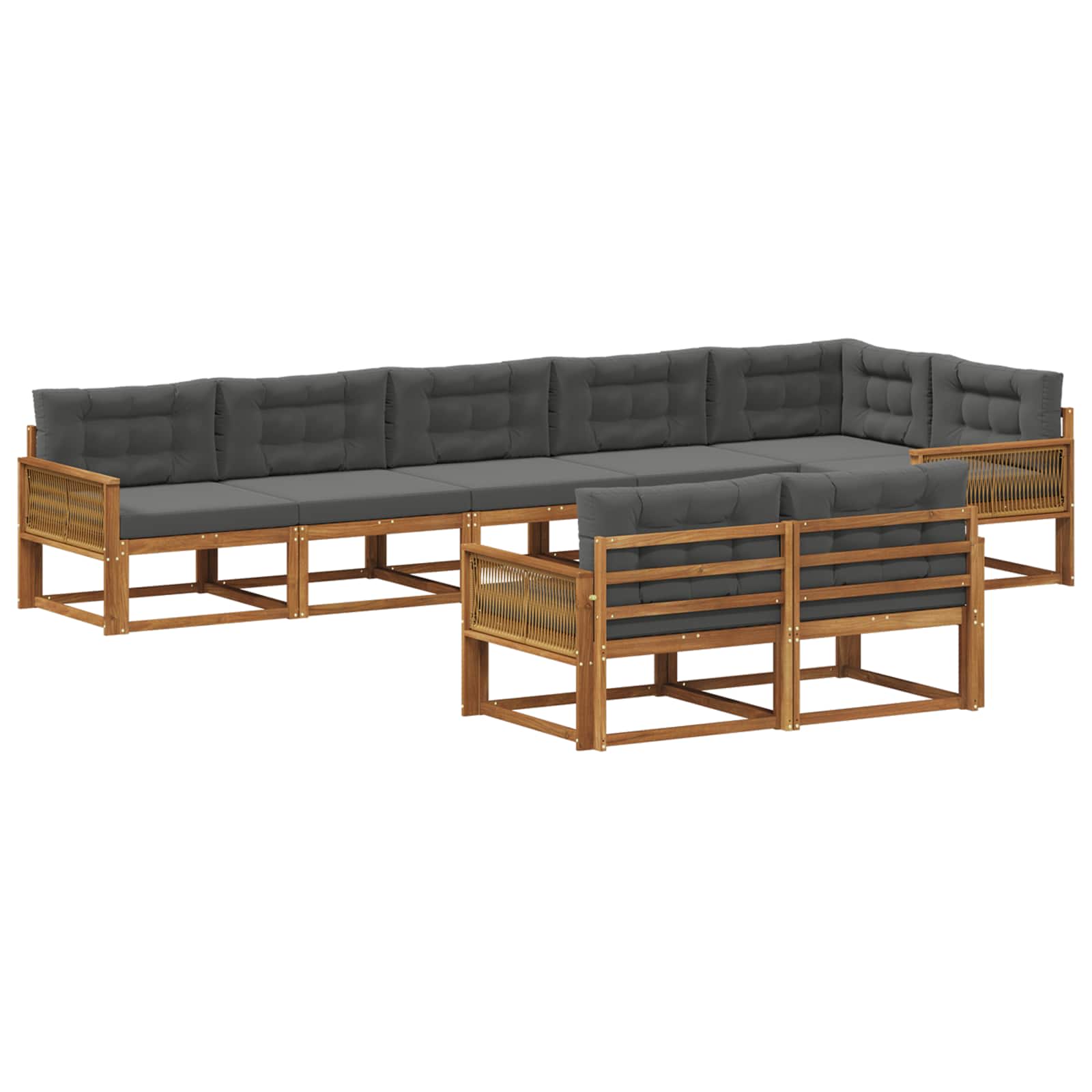 Σειρά Καναπέ Εξωτερικού με μαξιλάρι 8 pcs Φυσικό και Ανθρακί - Pakobazaar