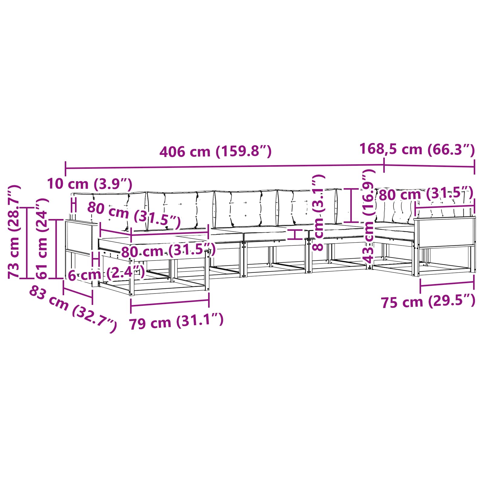Σειρά Καναπέ Εξωτερικού 7 pcs Φυσικό και Ανοιχτό Γκρι - Pakobazaar