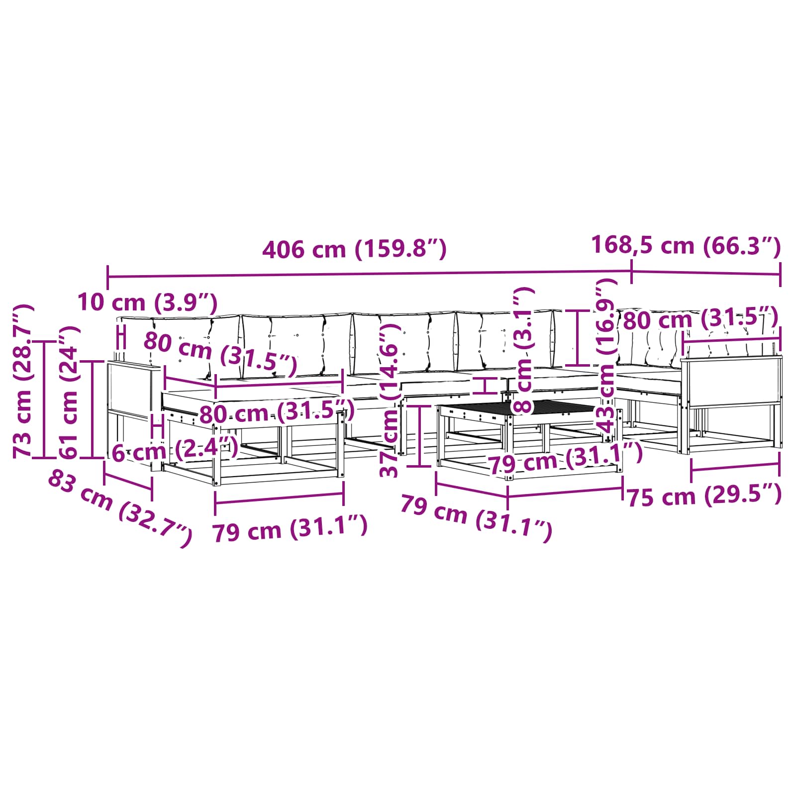 Σειρά Καναπέ Εξωτερικού με μαξιλάρι 8 pcs Φυσικό και Ανθρακί - Pakobazaar
