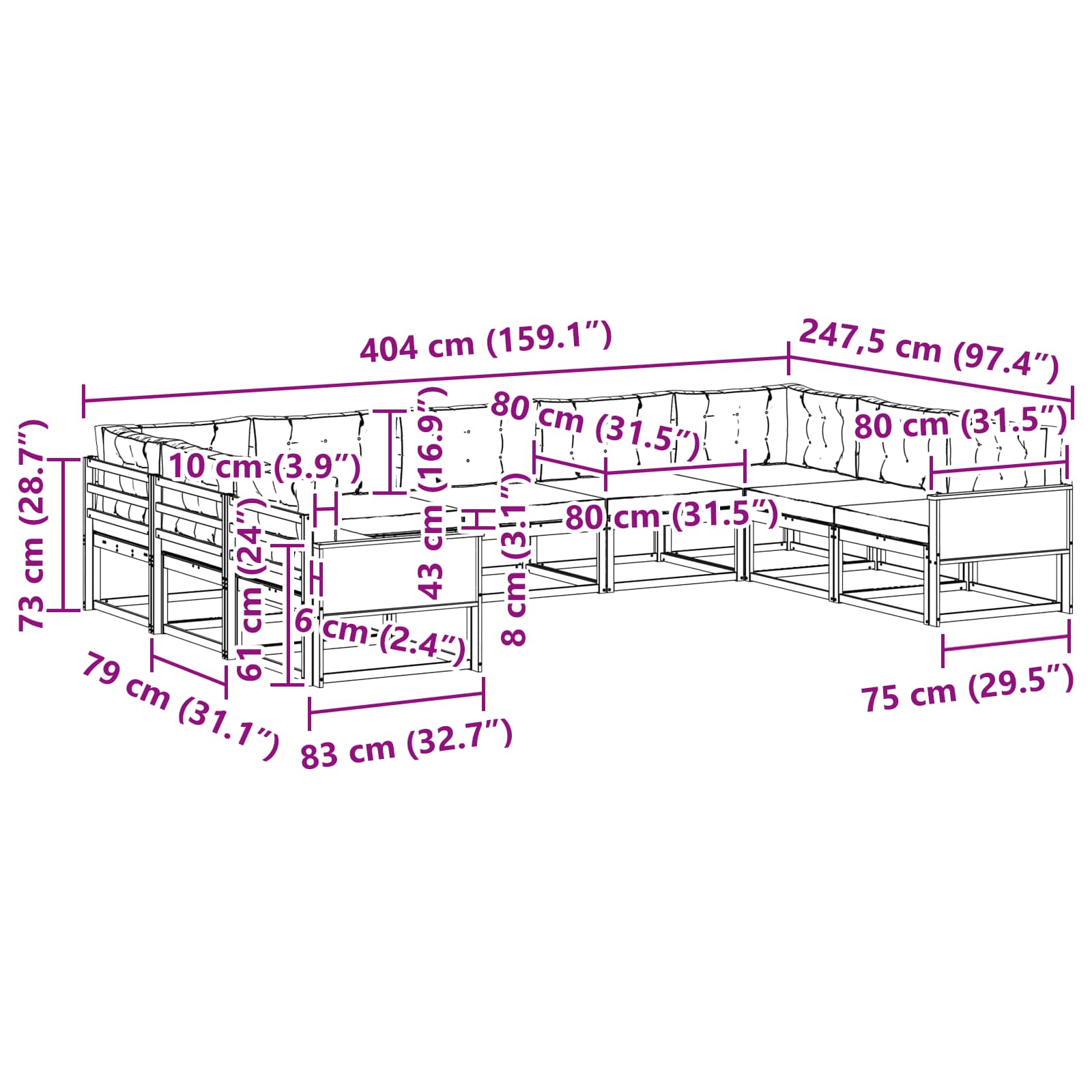 Σειρά Καναπέ Εξωτερικού με μαξιλάρι 9 pcs Φυσικό και Κρέμα - Pakobazaar