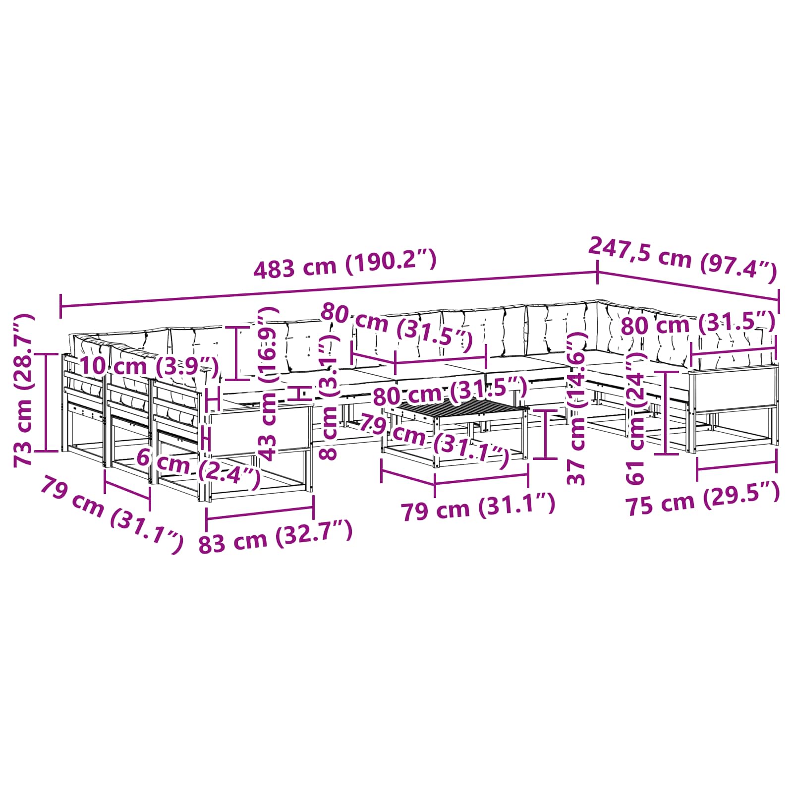 Σειρά Καναπέ Εξωτερικού με μαξιλάρι 11 pcs Φυσικό και Ανθρακί - Pakobazaar