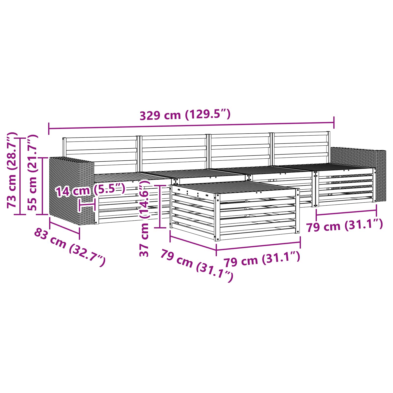 Σειρά Καναπέ Εξωτερικού 5 pcs Φυσικό Στερεό Ξύλο Ακακίας - Pakobazaar